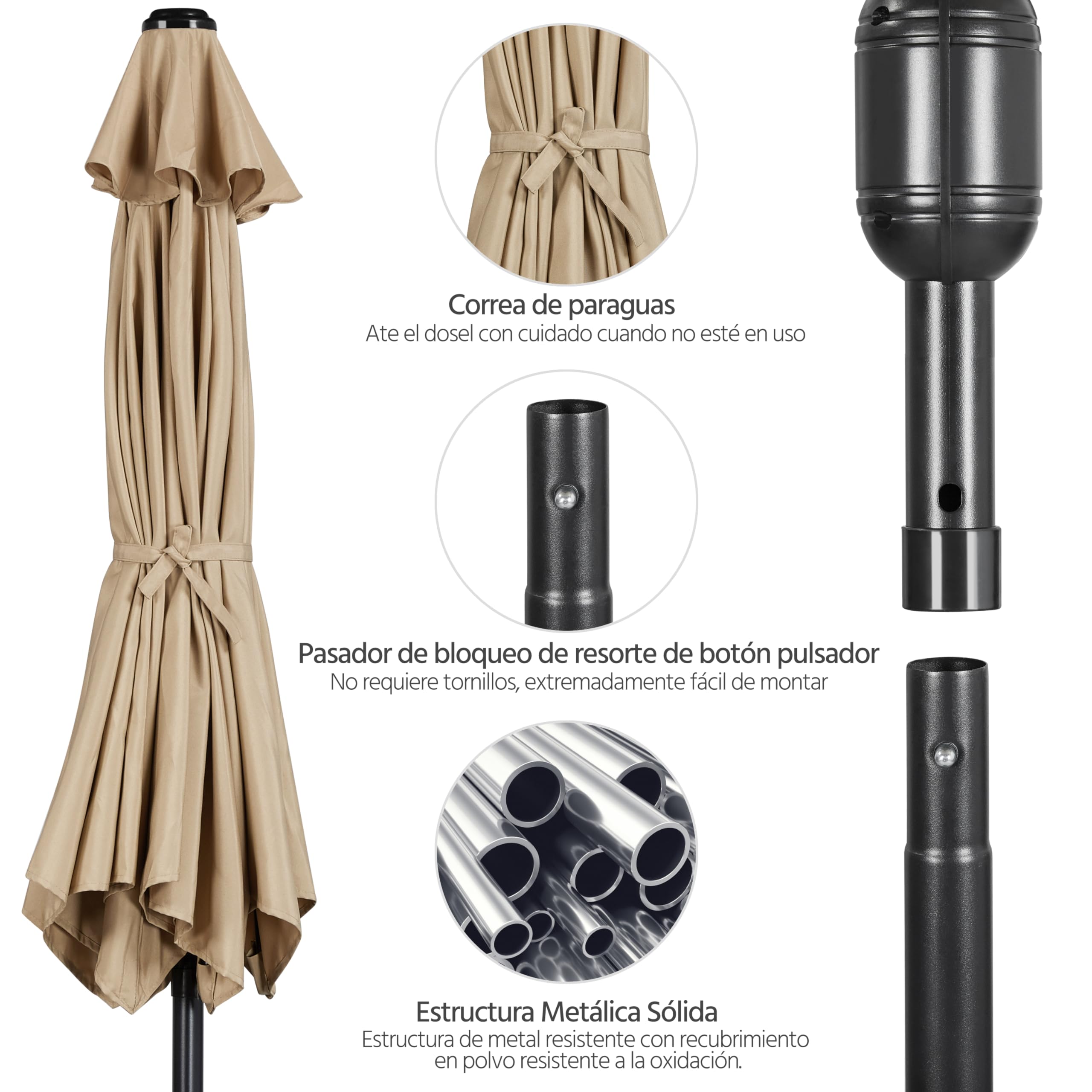 Yaheetech Parasol Sombrilla Jardín 230cm/270cm Inclinable Impermeable Protección UV Sombrilla Terraza Exterior Piscina Patio Balcón con Manivela 270cm Beige