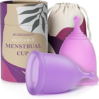 EcoBlossom Reusable Menstrual Cup Set - The Most Reliable Medical Grade Silicone Period Cups - Comfortably use for 12 Hour...