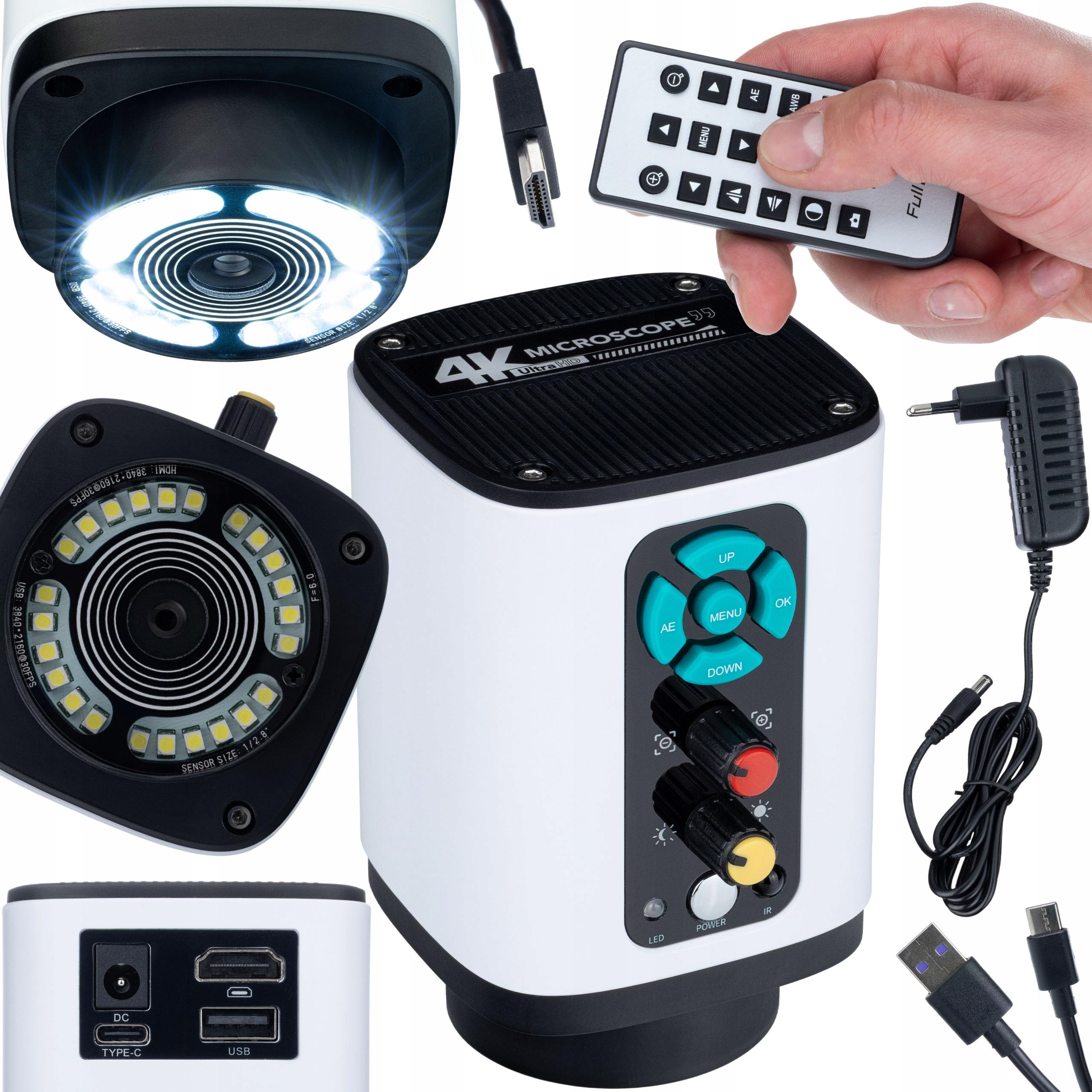Altair Pro DigitalScope 4K mikroskop cyfrowy – aparat Sony 8,29 MP, HDMI USB 4K wideo, zdalna ostrość, 24 x oświetlenie LED, zoom elektroniczny, 64 GB, menu 8 języków, nauka laboratoryjna