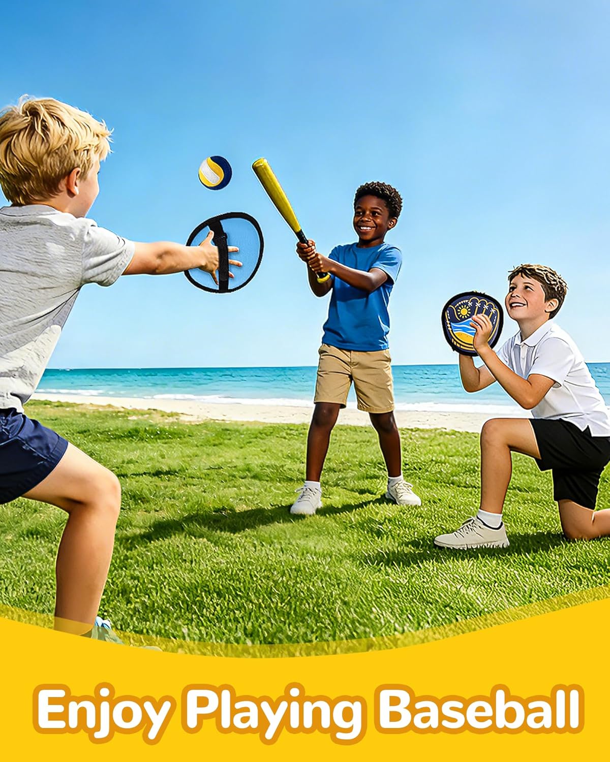 Toss and Catch Baseball Toys,Outdoor Sport Games for Kids and Family with Tball Bats and Toddler Baseball Glove and Sticky Soft Balls. Great for Yard Lawn Beach Pool and Indoor Fun