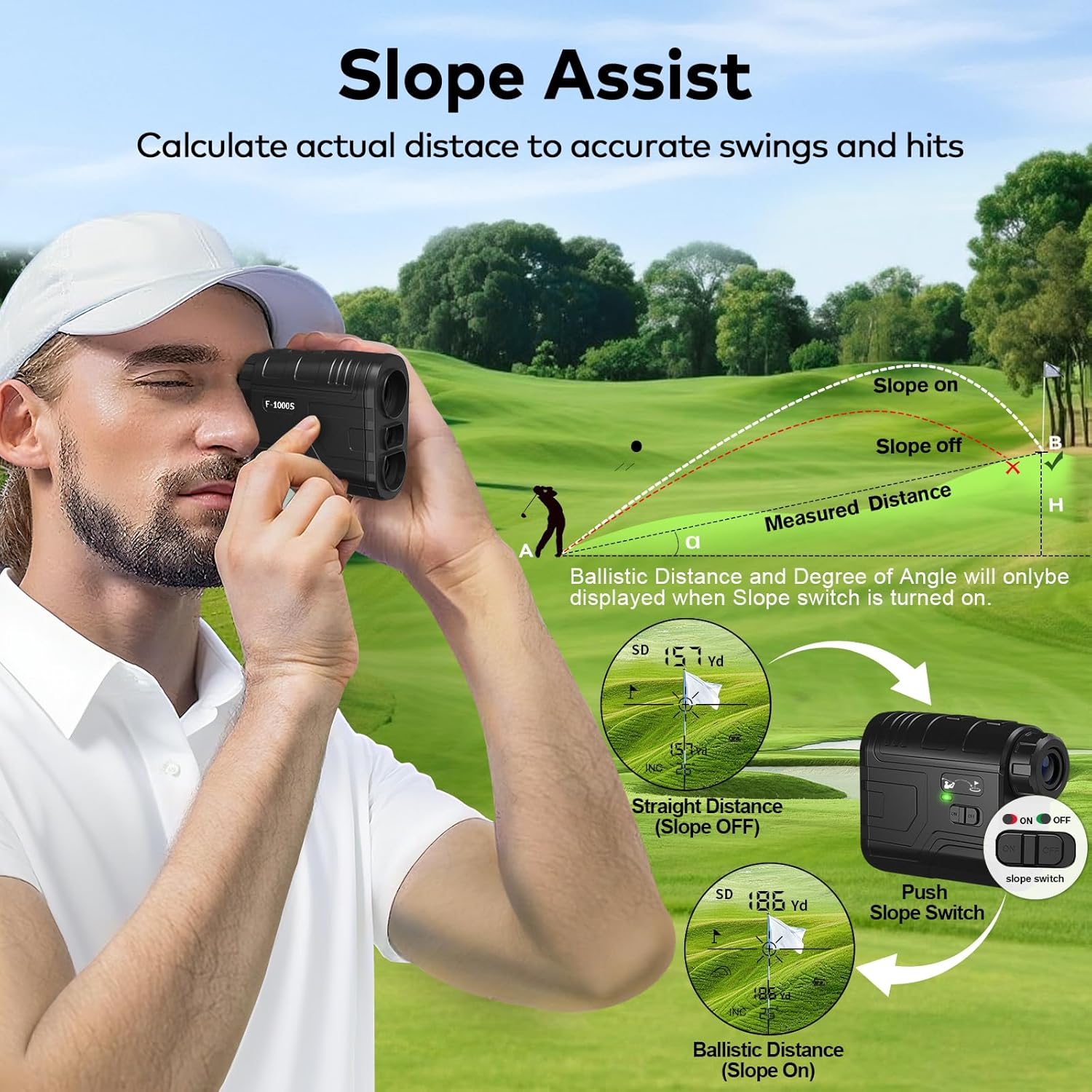 1200Yards Range Finder Golf with Slope, 7X Magnification Range Finder, Lightweight Portable Rechargeable Rangefinder, Flag Lock Vibration, Switch for Legal, Range Finders for Hunt/Golf Accessory - Image 4