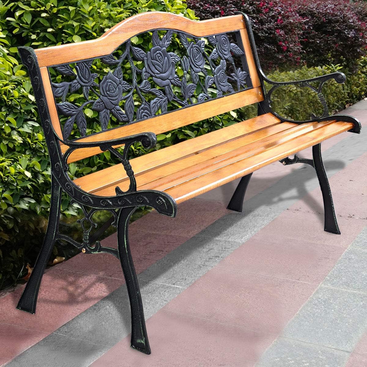 Giantex 50 Inch Patio Bench, Outdoor Furniture Rose Cast