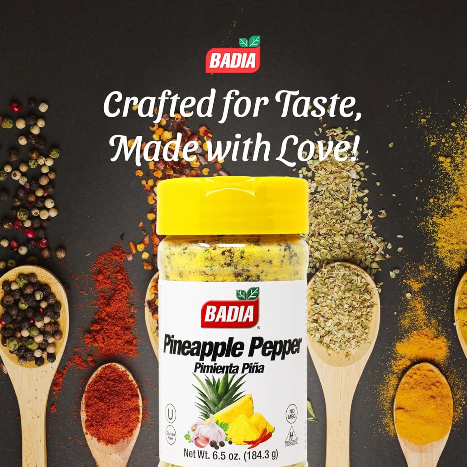 Badia Pineapple Pepper Seasoning, 6.5 oz (Pack of 6) - Tropical Citrus Pepper Blend for Chicken, Seafood, Vegetables, & Fruits