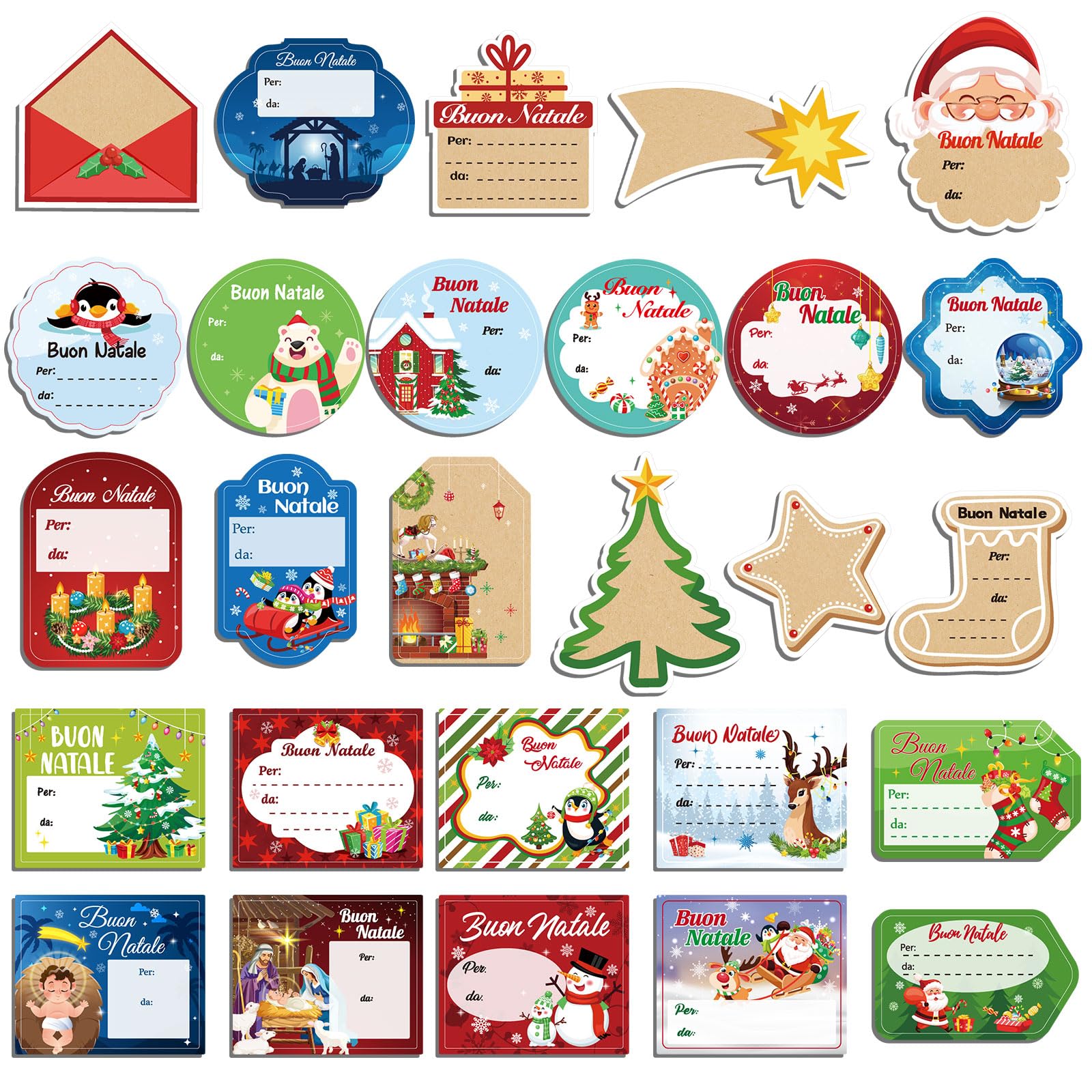 90 pezzi Etichette adesive per regali di Natale, con disegni di