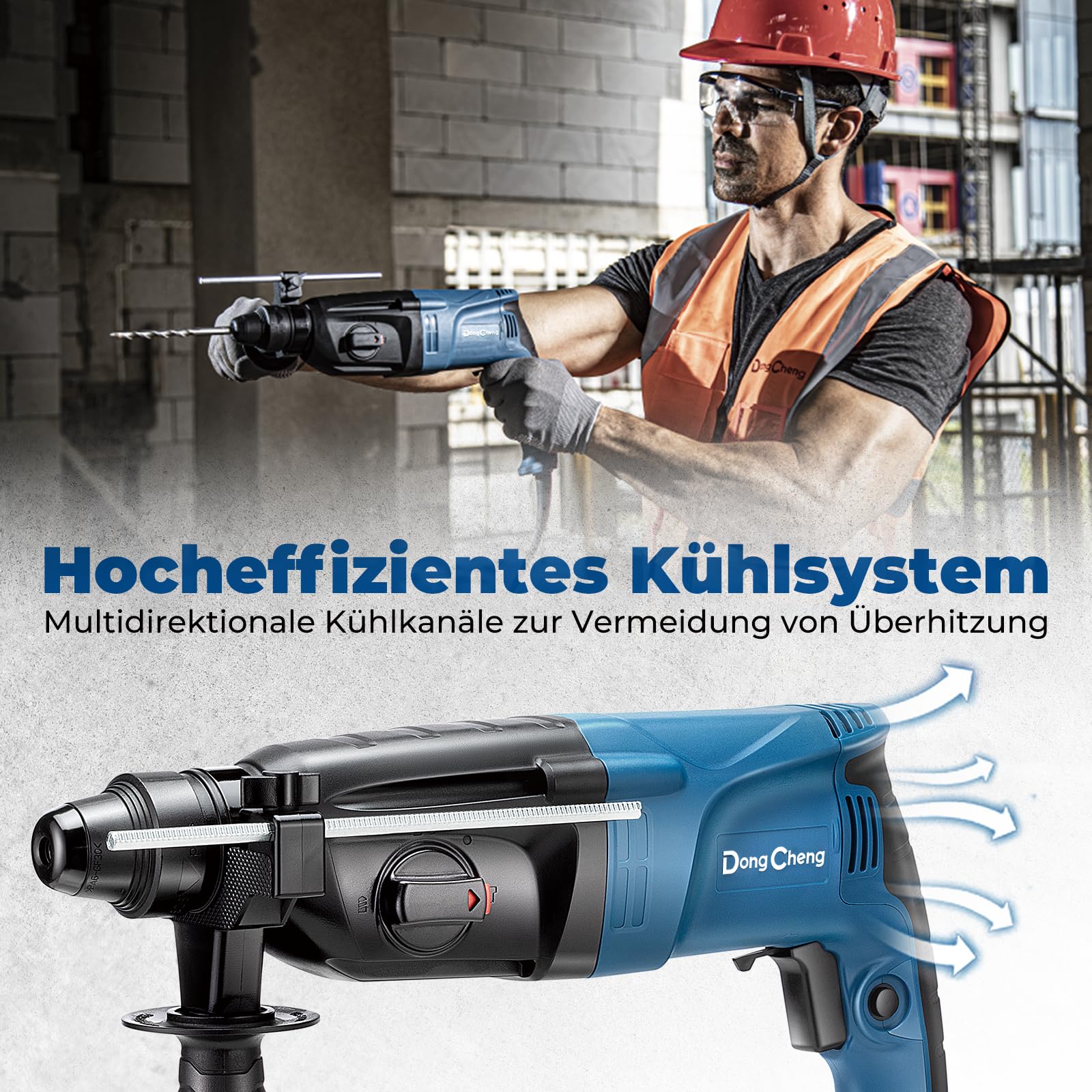 DongCheng Bohrhammer 800W, Schlagenergie 2.8 J, Leerlaufdrehzahl 0-1200U/min, mit 4 Drill Bit SDS plus, Bohren bis 26mm, 4 in 1 Bohrmaschine, Abbruchhammer, Anti-Vibrationsgriff