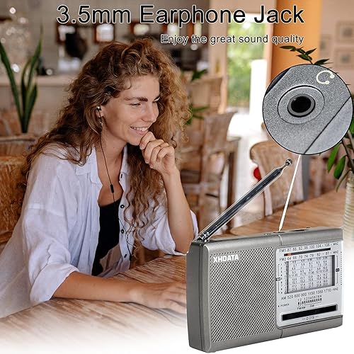 Miniatura 5 de XHDATA D219 Radio portátil AM FM de onda corta funciona con pilas, pequeña gran radio de recepción con buen sonido, conector de auriculares para