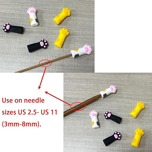 Miniatura 16 de SPANSEE 6 tapones para agujas de tejer con patas de gato, protectores de punto de aguja de tejer, tapón de puntada, aguja de atención, accesorios