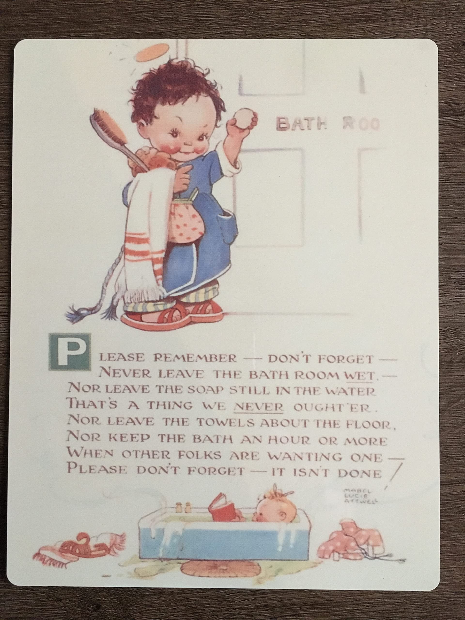 Mabel Lucie Attwell metal wall sign please remember bathroom wall art toilet wall hangings wall plaque home room garage shed shop advertising (8x10in)
