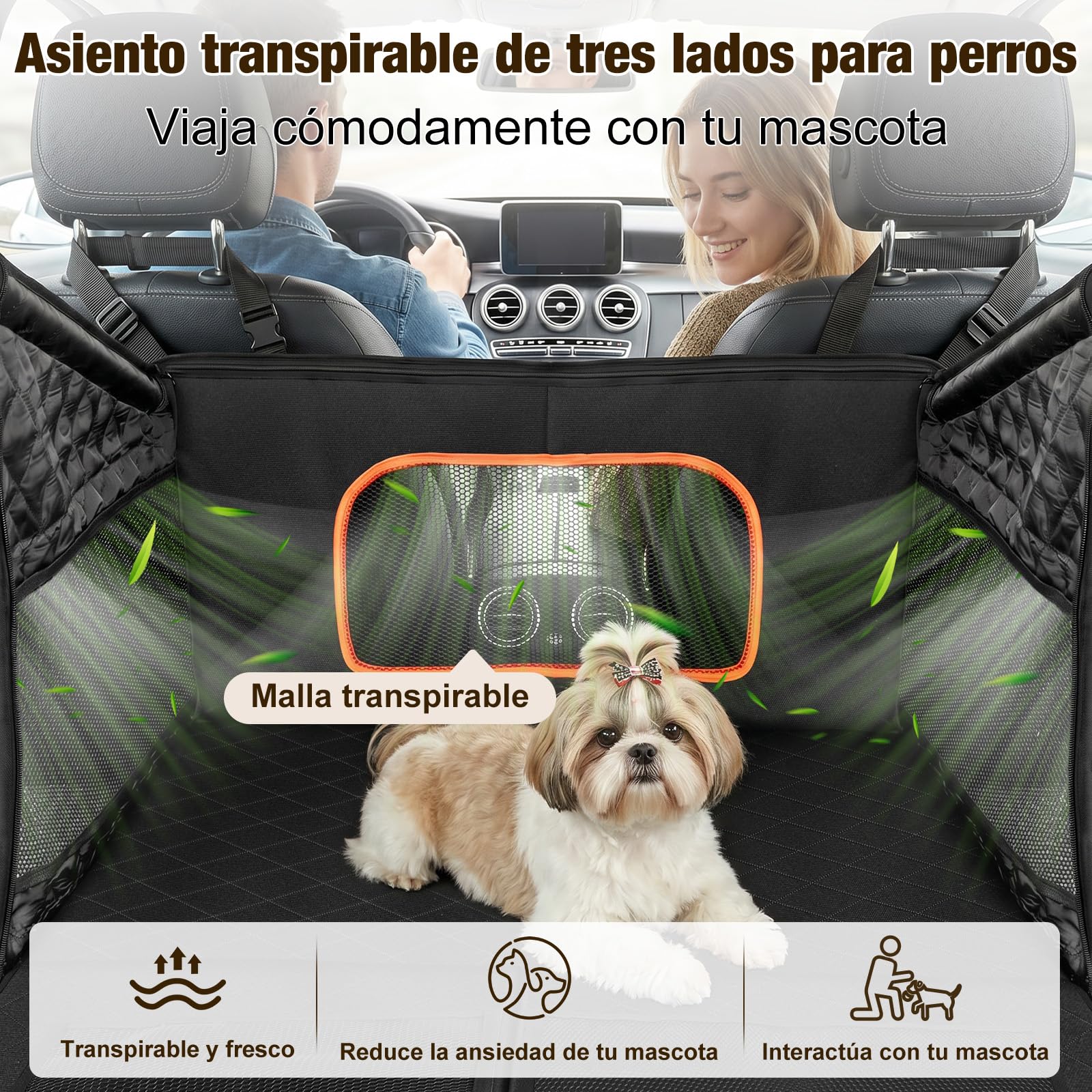 X XBEN Asiento de Coche para Perro Ampliado 50%, Asiento Reforzado para Perros con Resistencia 68KG, Silla Perro Coche con Red Ventilada y Cinturón de Seguridad, Impermeable y Antideslizante