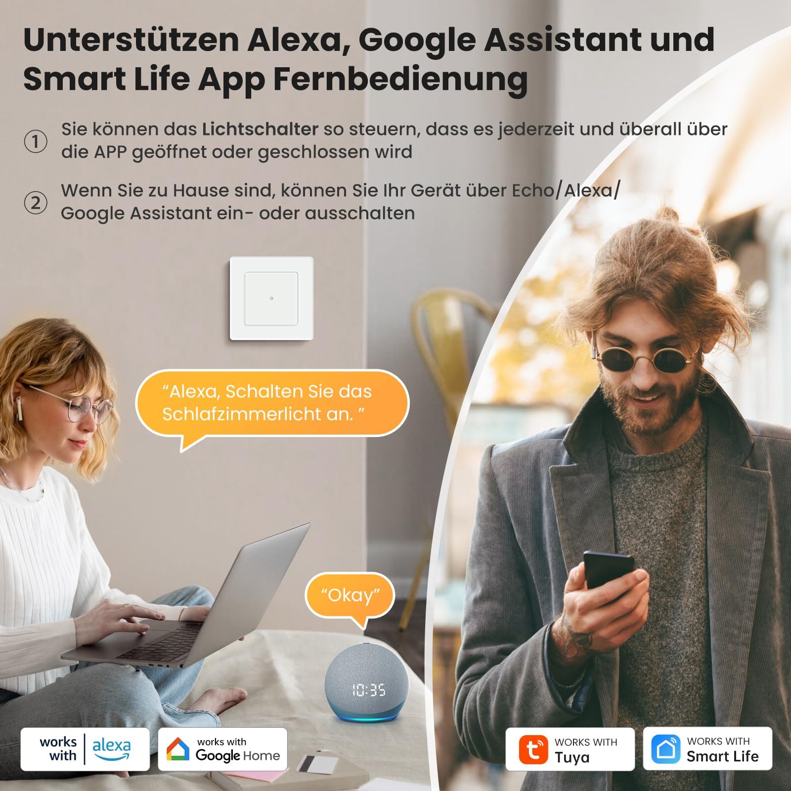 MIUCDA Interruptor de luz inteligente empotrado, interruptor de luz táctil wifi, interruptor de luz de pared, compatible con Alexa, Google Home para salón, oficina, cocina, 1 vía, negro