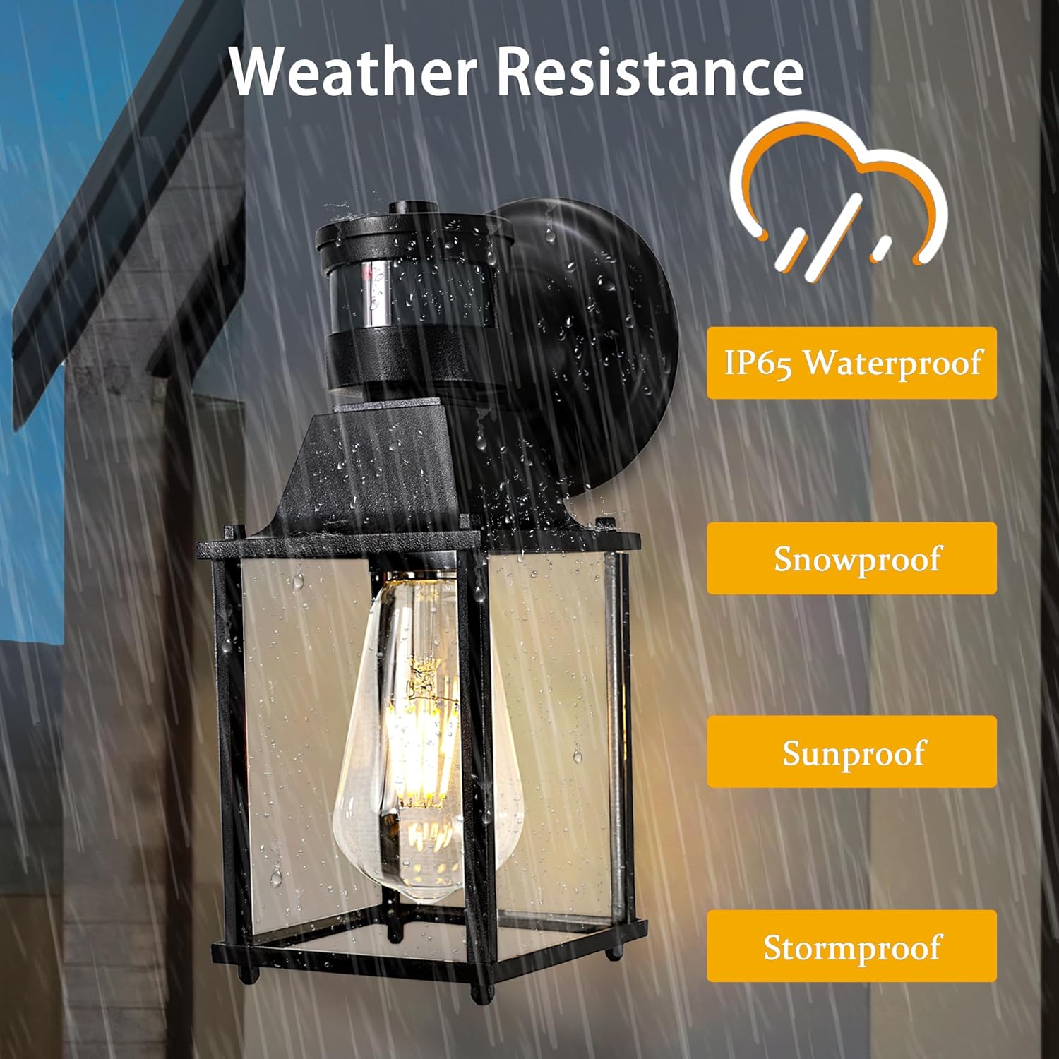 Black Hardwired Outdoor Wall Light with Motion Sensor and Glass Shade