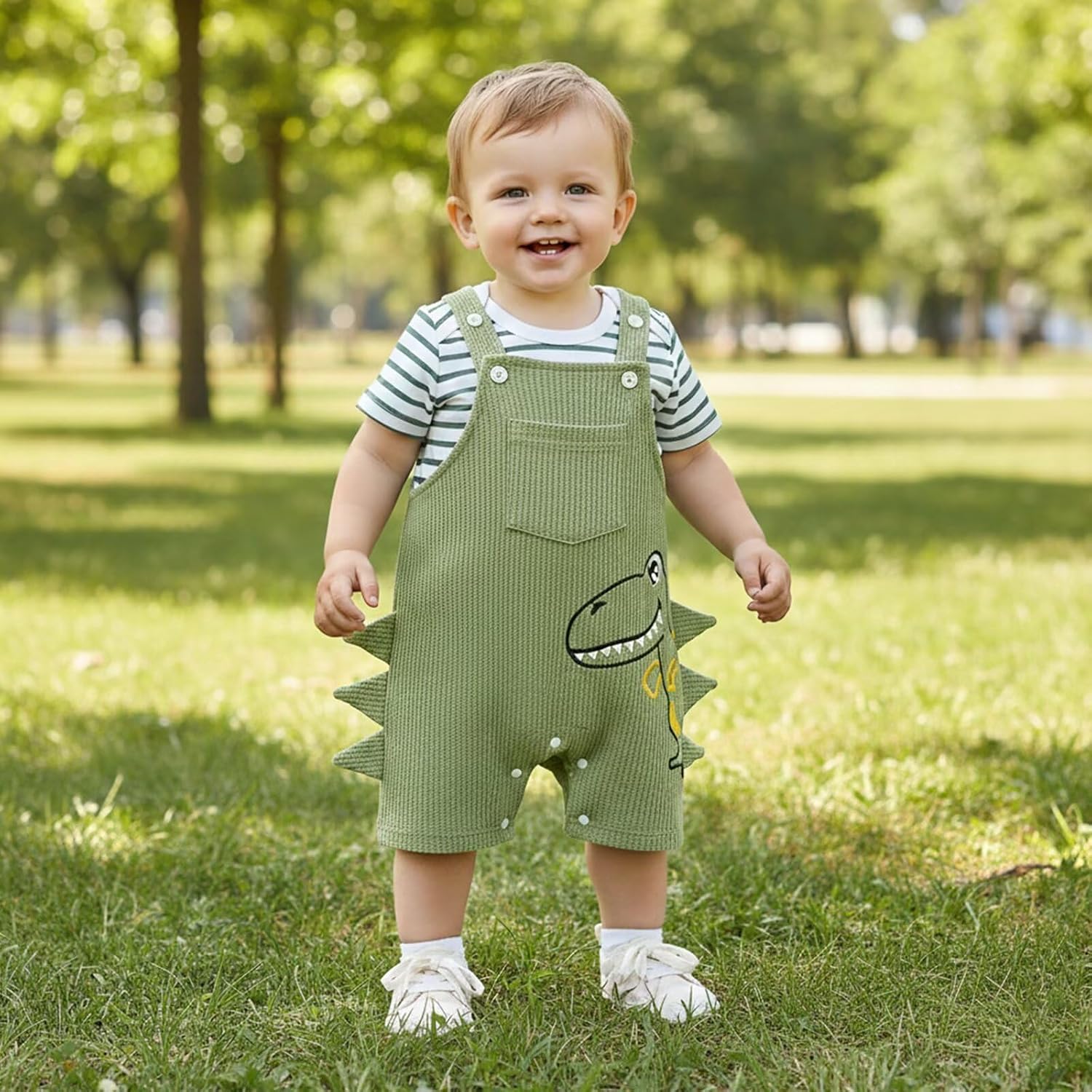 Baby Boy Clothes Infant Boys Summer Outfits Short Sleeve Striped Romper Dinosaur Overall Shorts Set 0-18 Months