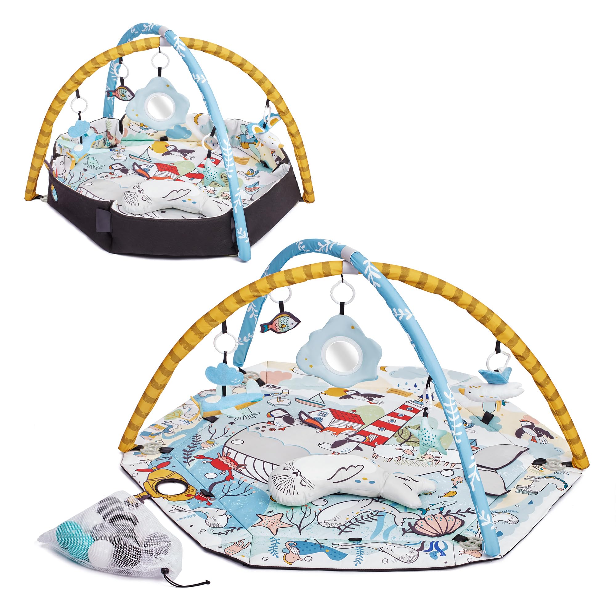 Kinderkraft SMARTPLAY SEA Baby Playmat, Educational Mat, Activity Play Gym, with Ajustable Fitness Frame, Playpen Function, Accessories, Hanging Rattle