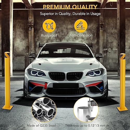 Miniatura 5 de Bolardo de seguridad, 4 paquetes, poste de bolardo de 42 pulgadas de altura, 4.5 pulgadas de diámetro, poste de bolardo de acero de seguridad