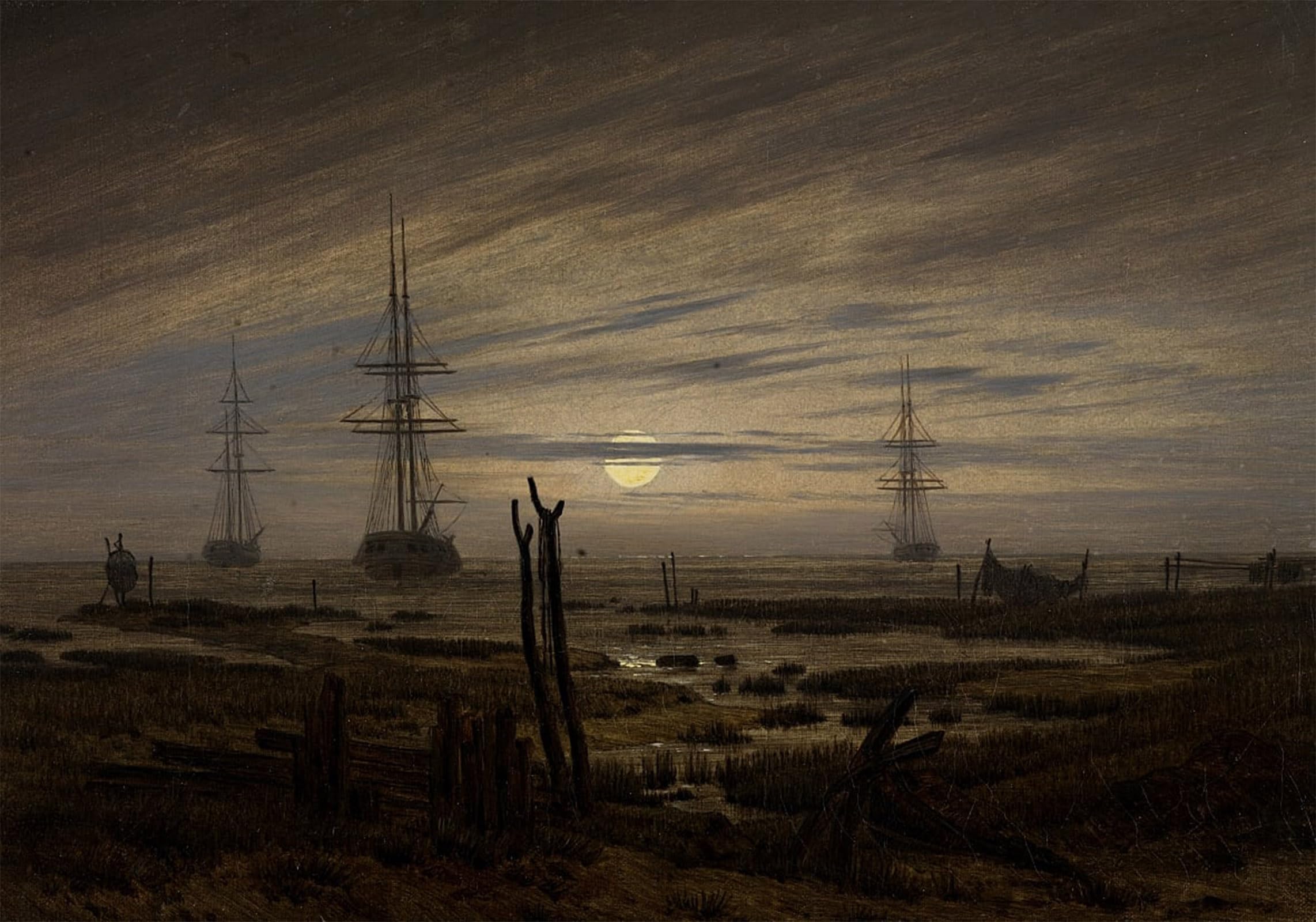 SERENDIPITP Abstract Painting Mural Print Picture Wall Decor Painting Ships at anchor by Caspar David Friedrich Vintage Wall Artwork for Home Decor 60x90cm