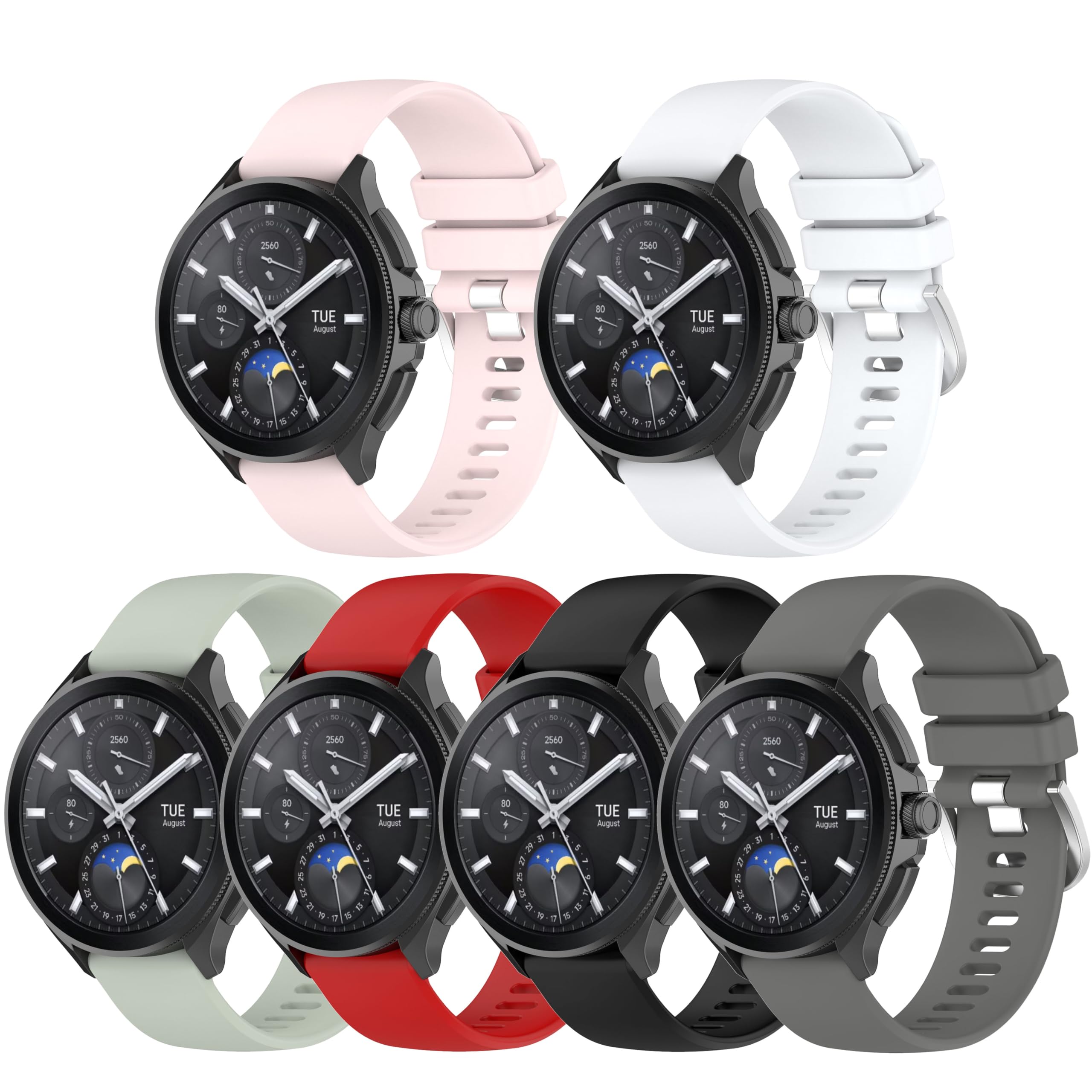 6-Pack Bands Compatible for Xiaomi Watch S4/S3/S2/S2 Pro/S1 Active/S1 Flexible Washable & Durable Classic Silicone Sport Wristbands Replacement Strap