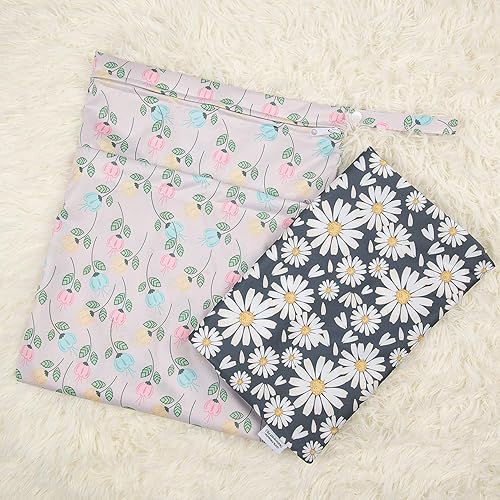 Miniatura 127 de ALVABABY 2 bolsas de pañales de tela para ropa húmeda, reutilizables con dos bolsillos con cremallera, para viajes, playa, piscina, guardería, 01