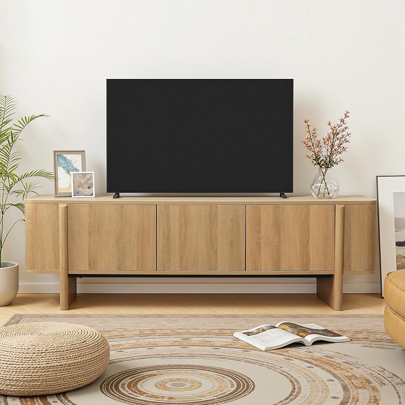 63" Mid-Century Walnut TV Stand Media Console with Storage image 3