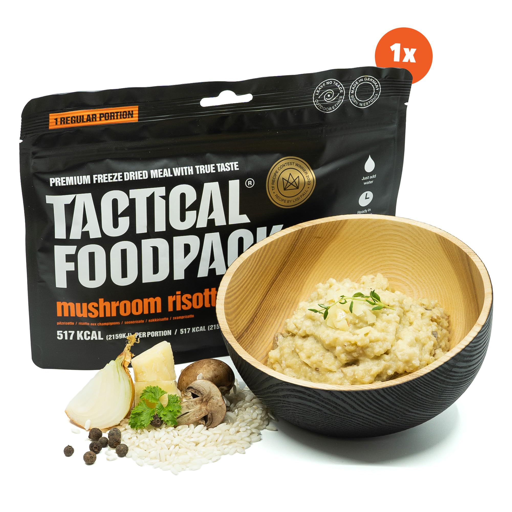 Tactical Foodpack 3er Set Mix – Fertiggerichte für Notfallrucksack & Outdoor – Gefriergetrocknetes Essen Camping Set – Nudeln mit Hähnchen, Pilzrisotto & Pasta mit Lachs und Weißwein