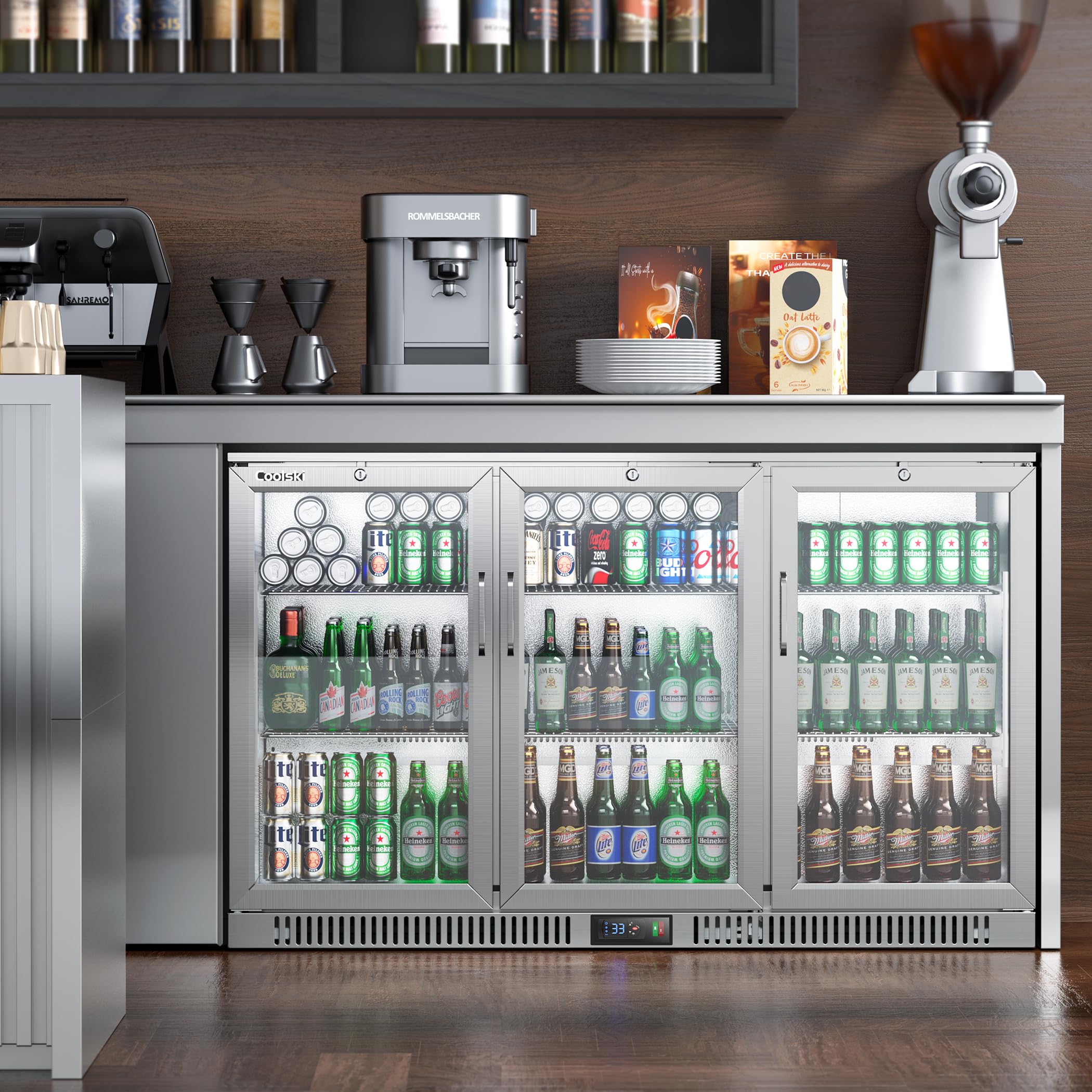 Coolski 53 Inch Beverage Refrigerator with 3 Doors, Commercial Back Bar Cooler for Beer Soda, Undercounter Display Fridge for Bar Restaurant Home, 12 Cu.Ft. LED Lighting ETL NSF Approved on Fridge.com