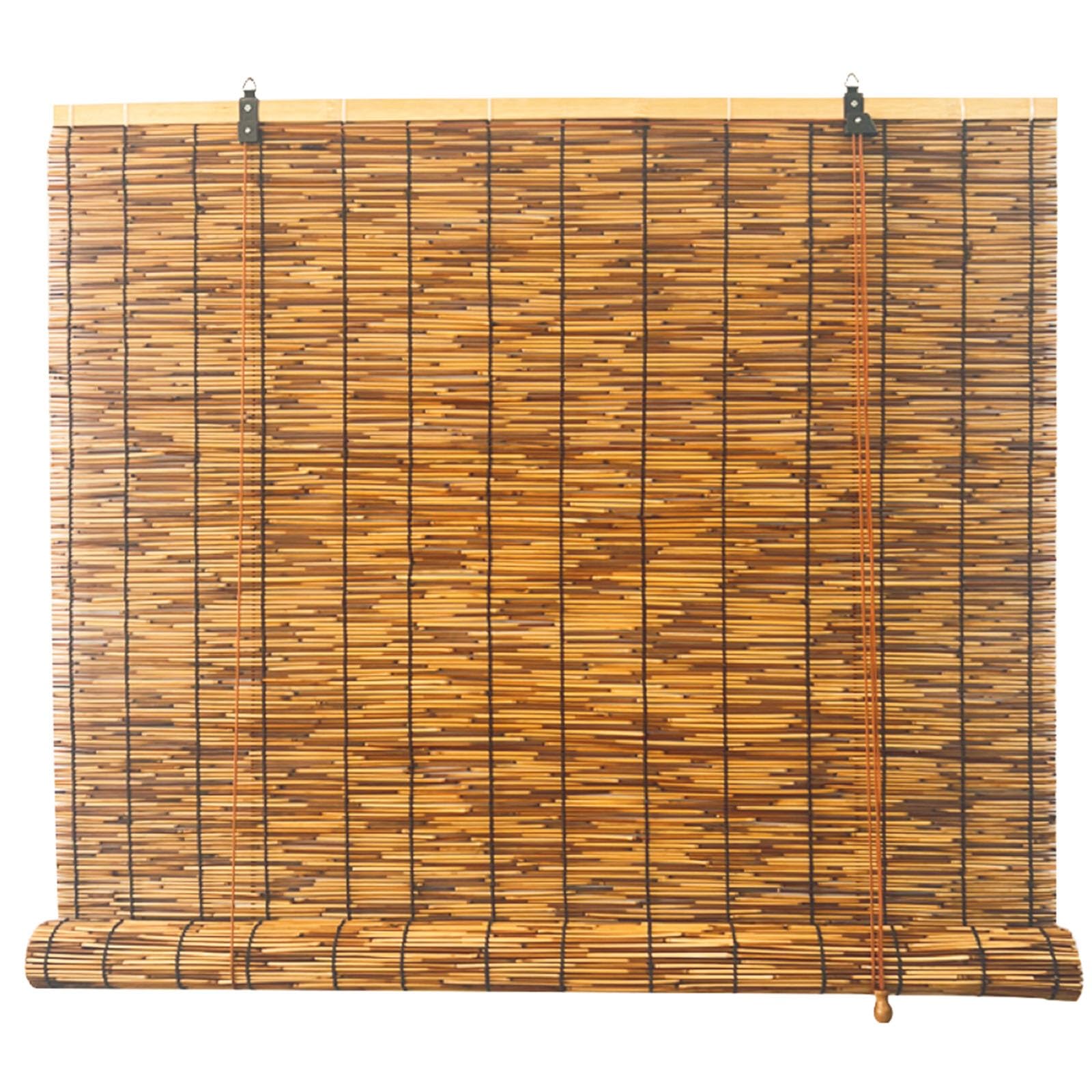 Retro Window Blinds for Home, Blackout Bamboo Roller Shades Privacy Screen Patio Bamboo Roman Roll Up Shades With Lifter, Cordless Reed Breathable