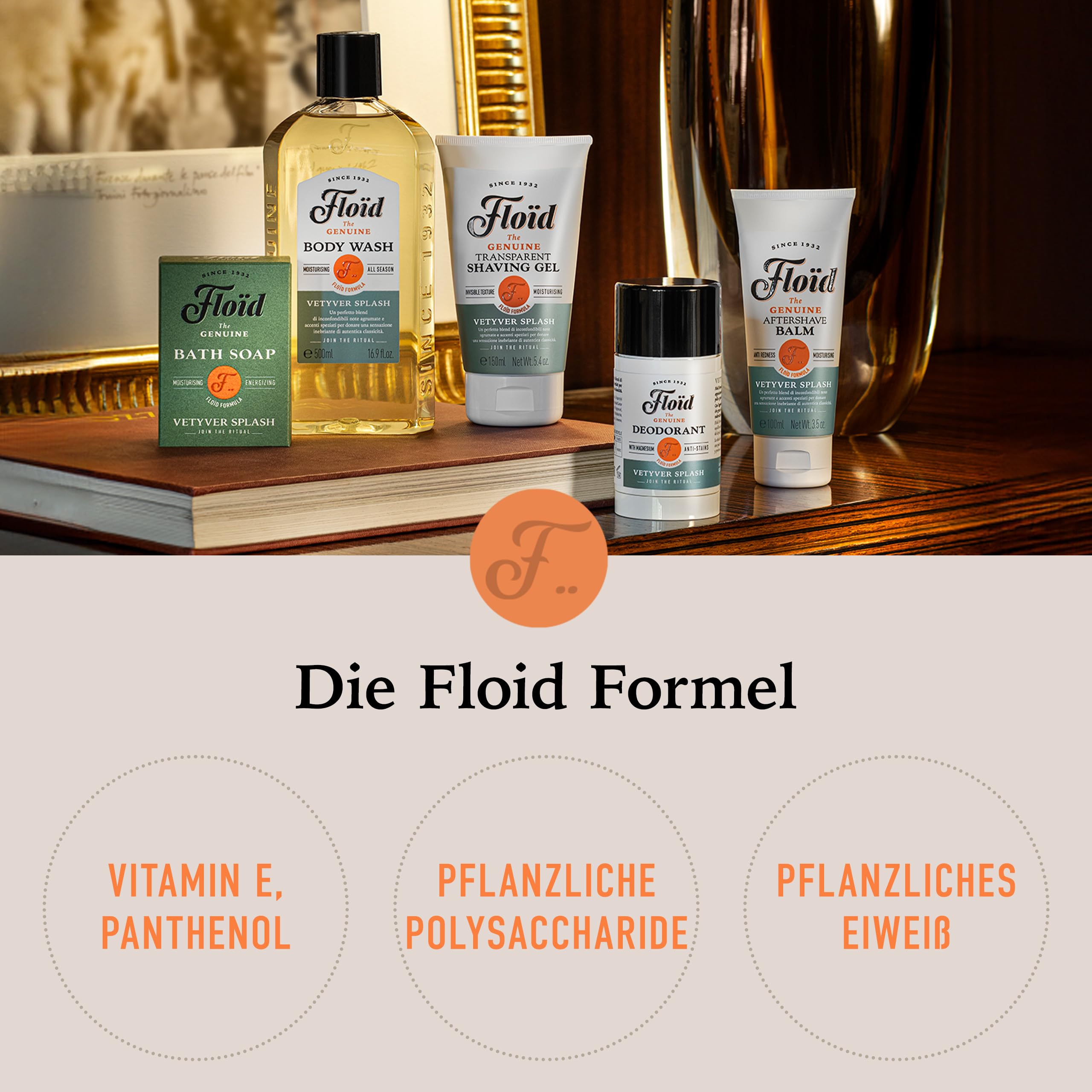 Floïd Vetyver Splash Bath Soap, 100% roślinne mydło do kąpieli i pod prysznic z pielęgnującą lecytyną, masłem shea i olejem sezamowym, chroni skórę i sprawia, że jest miękka i gładka