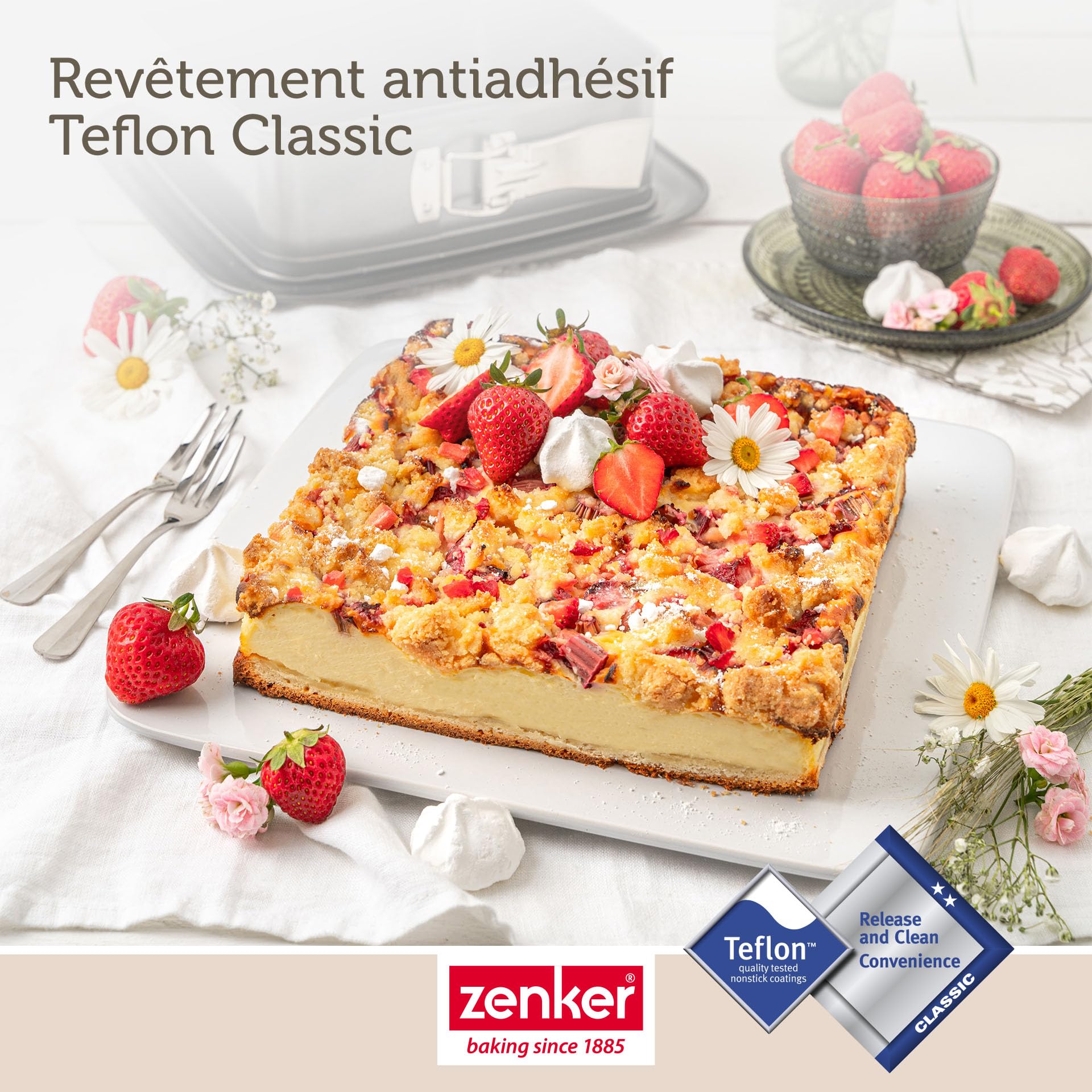 Zenker Bake, Click & Go Moule à charnière carré – 24 x 24 x 8 cm – Moule à gâteau avec couvercle vendu séparément pour un transport direct – Moule à gâteau pour la cuisson et le transport