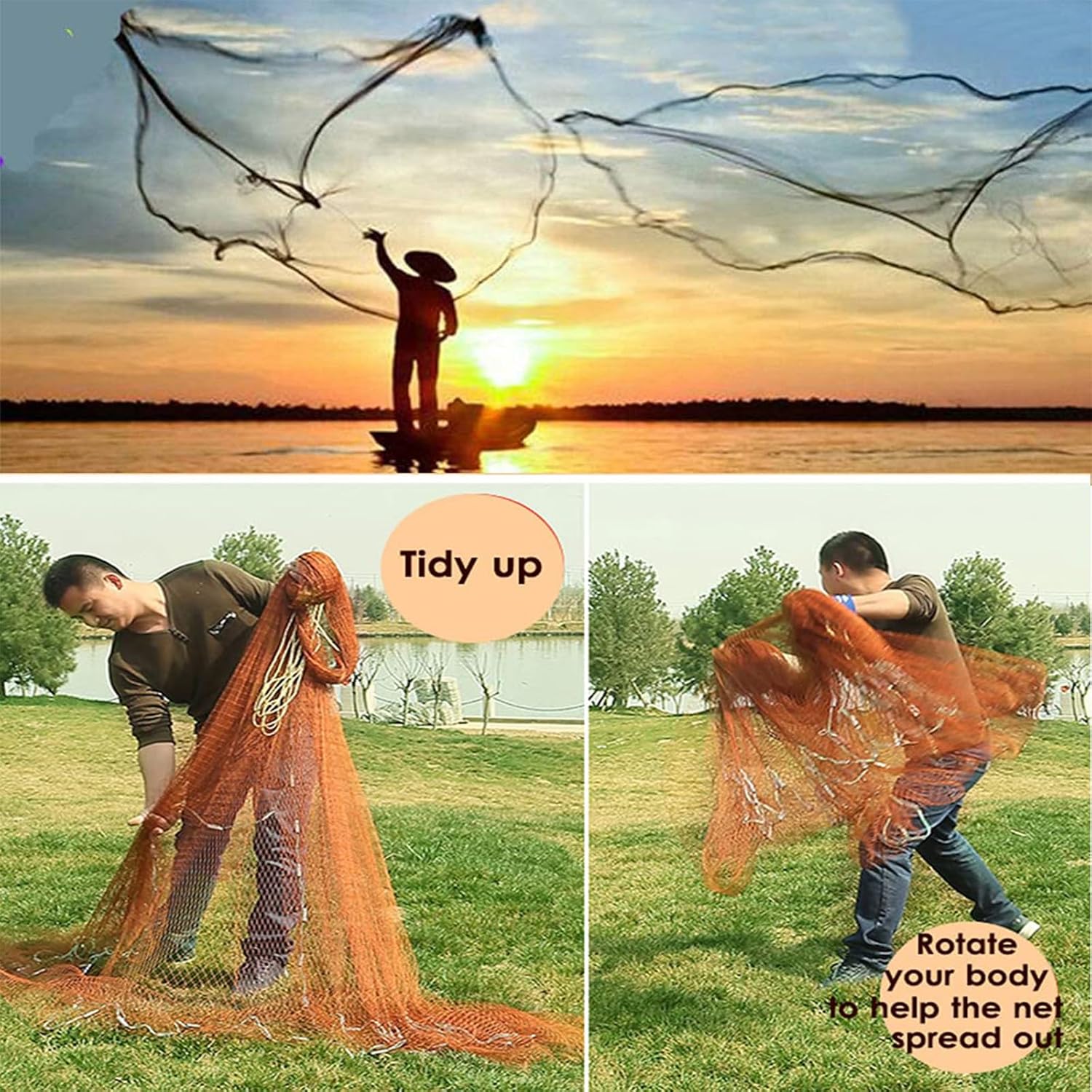 Fishing Net Old-Fashioned Traditional Cast Net Sinking Hand Cast Fishing Net Easy to Cast Thickened Multifilament Heavy-Duty Cast Net Tire Line Radius of 2.5/3/3.5/4m, white