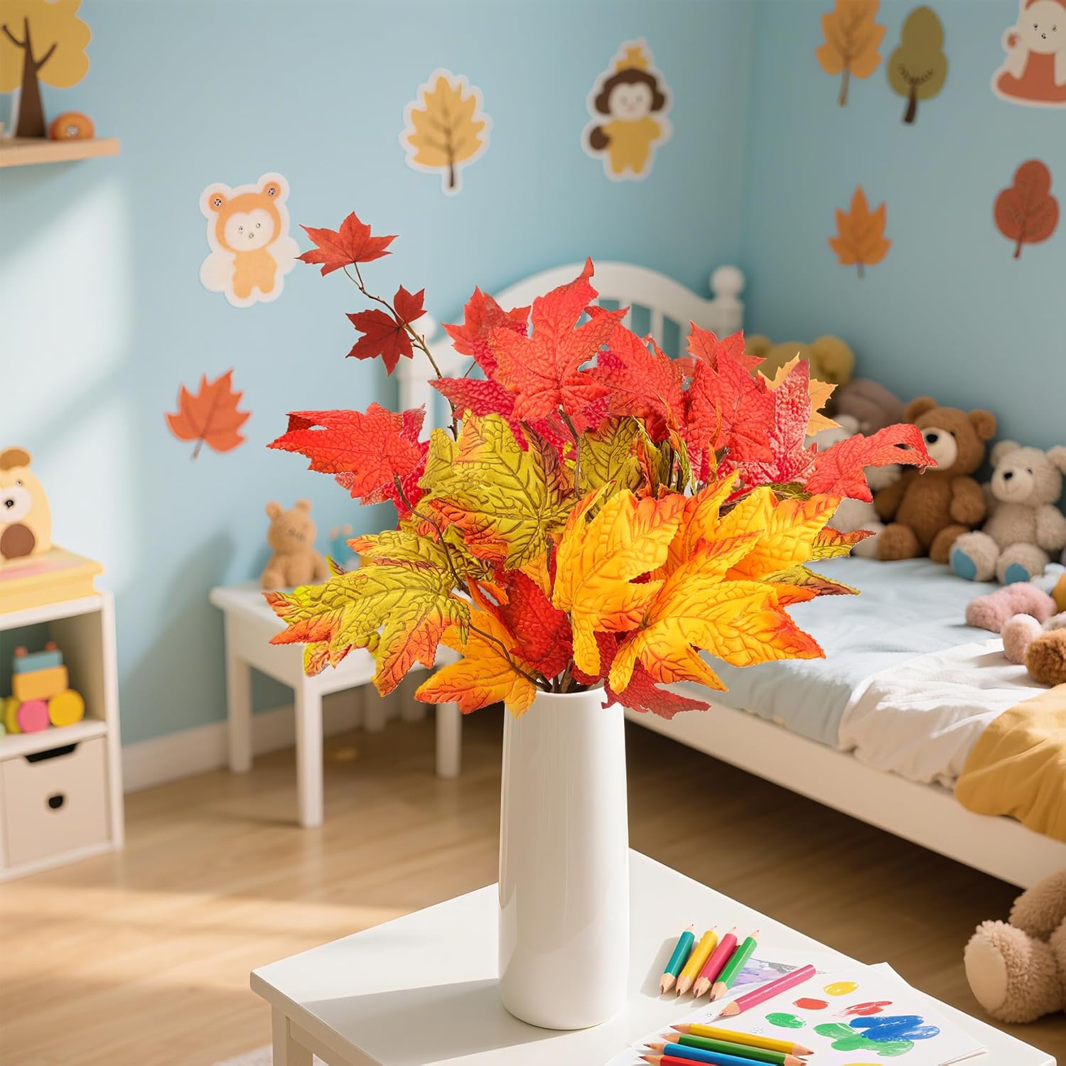 6 Pcs Fall Leaves Stems Artificial Flowers Fall Maple Leaf Foliage Stems Autumn Branches for Vase Party Centerpiece Thanksgiving Décor - Image 7