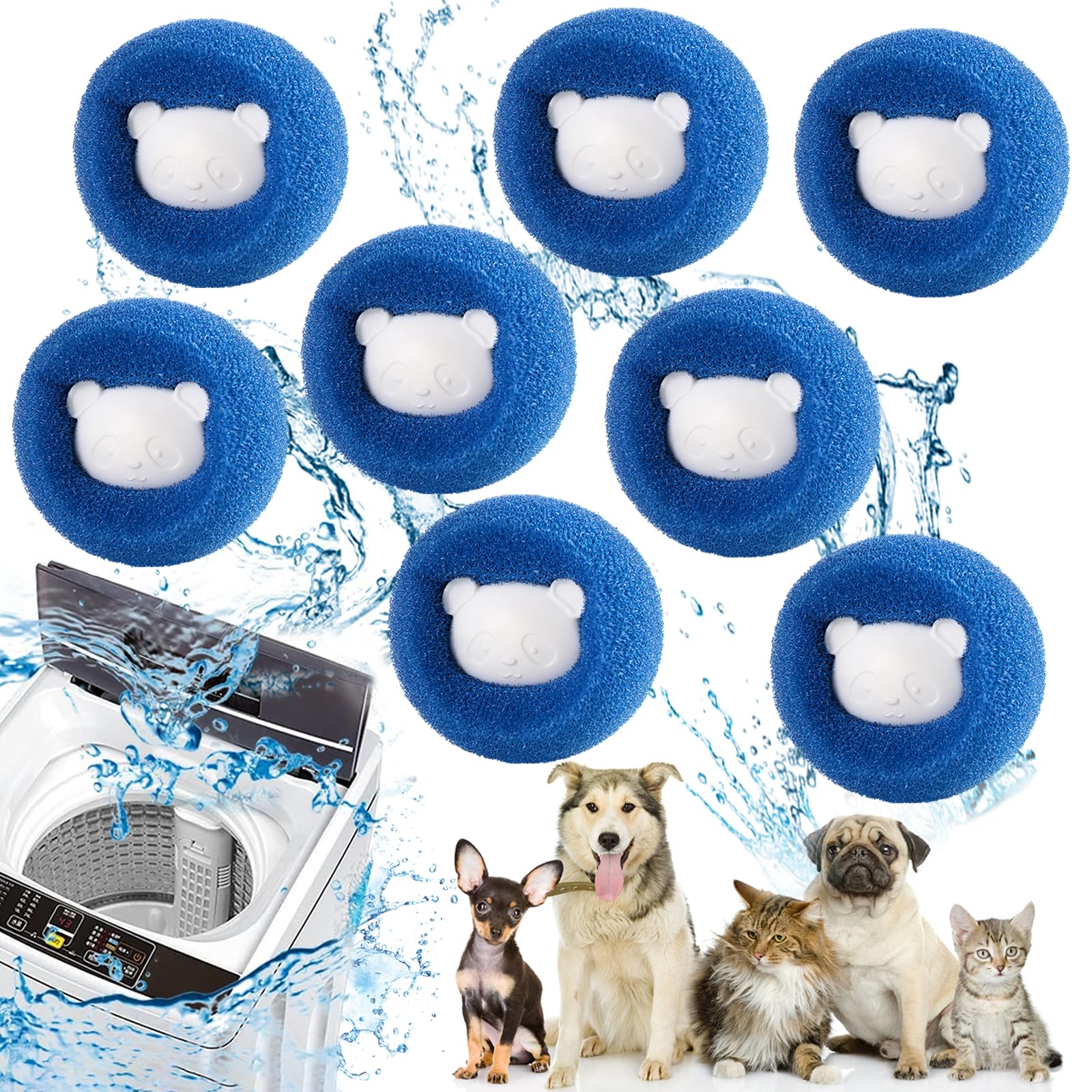 Tierhaarentferner Waschmaschine, 8 Pieces Wiederverwendbar Fusselentferner, Haarfänger Waschmaschine, Waschbälle Gegen Tierhaare, Fusselfänger für Kleidung und Bettzeug