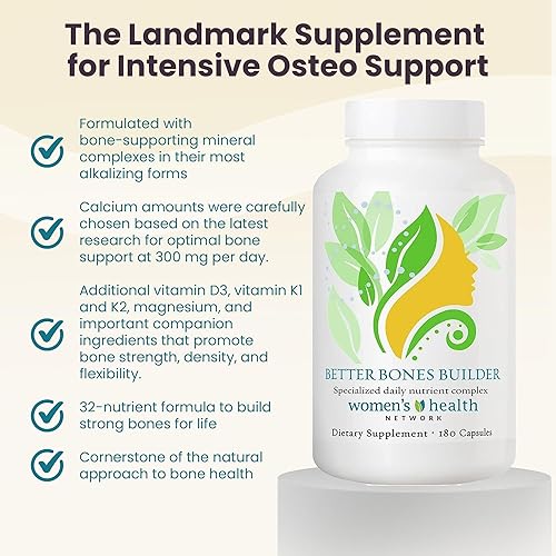 Miniatura 3 de Better Bones Builder - Suplementos de calcio 32 en 1 para mujeres, 300 mg de calcio con vitamina A, C, D3, K y 300 mg de magnesio, selenio de zinc y