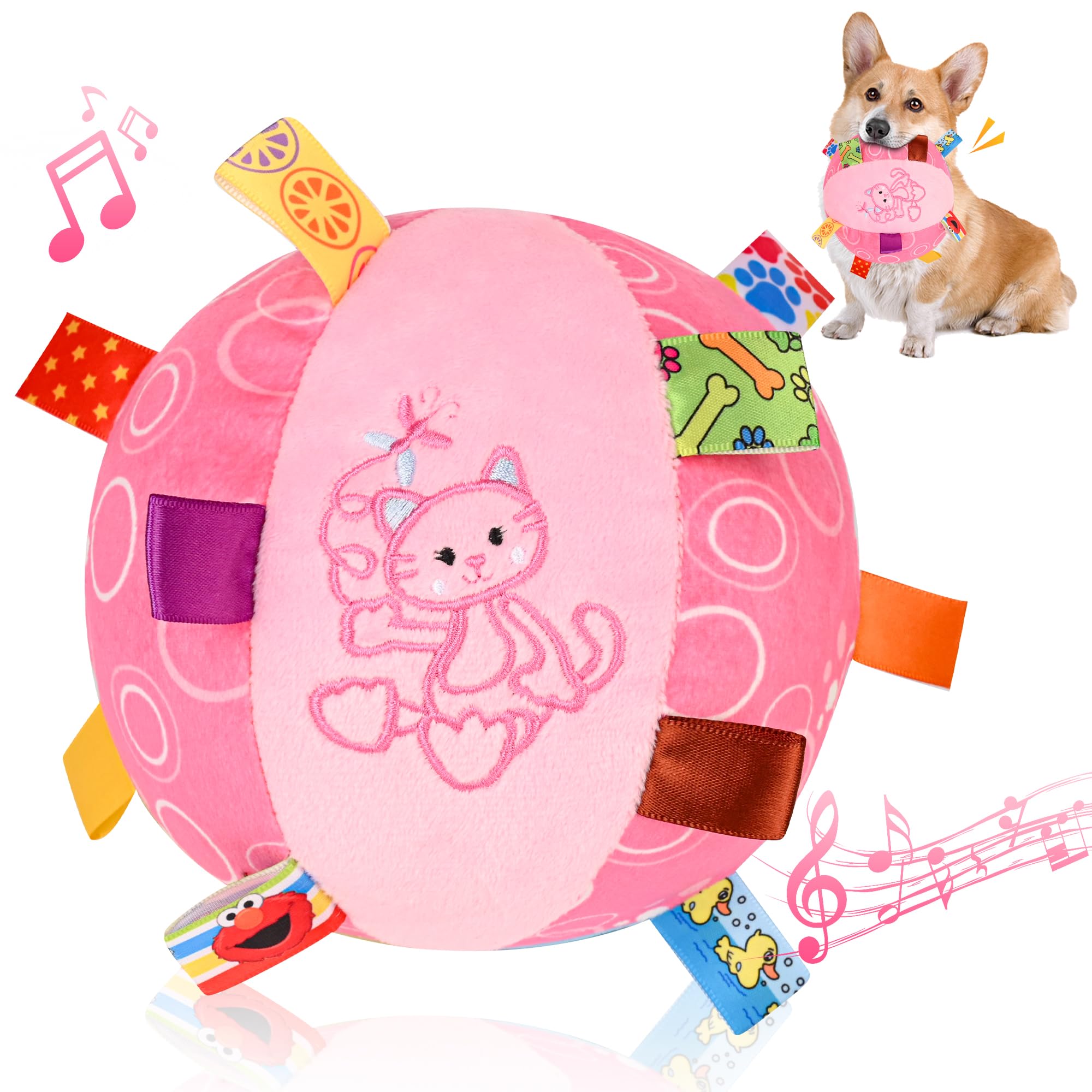 VerdeVilla Dog Squeak Ball Toys with Tags, Interactive Dog Toys, Soft Stuffed Puppy Toys with Built-in Bell, Dog Chew Toys to Keep Them Busy for Small