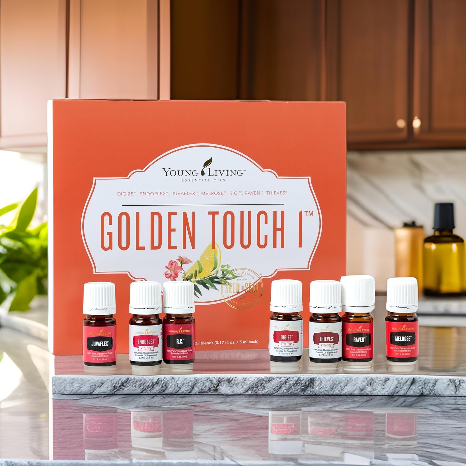 Young Living Golden Touch 1 Collection - Essential Oils for Winter - Promoting a Healthy Lifestyle Regimen - Uplifting Spiritual Blends - Natural Wellness Solutions - 7 x 5ml Each