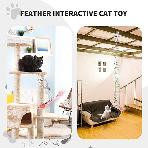 Miniatura 8 de Interactive Cat Toys for Indoor Cats, Automatic Hanging Door Feather Toy Mouse & Ribbon Wand Teaser,USB-Rechargeable Self Play Chase Exercise