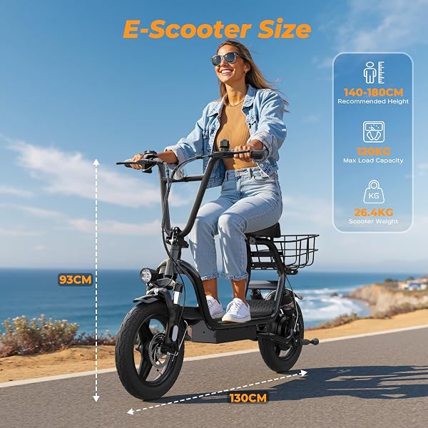 Electric Scooter for Adults with Seat- Peak 750W Motor,Foldable E-Scooter with Back Basket,14" Tire E Scooter with 48V 7.8AH Battery Up to 20MPH &32KM/h Range,Adults Ebike for Commuting Pets & Cargo - 4