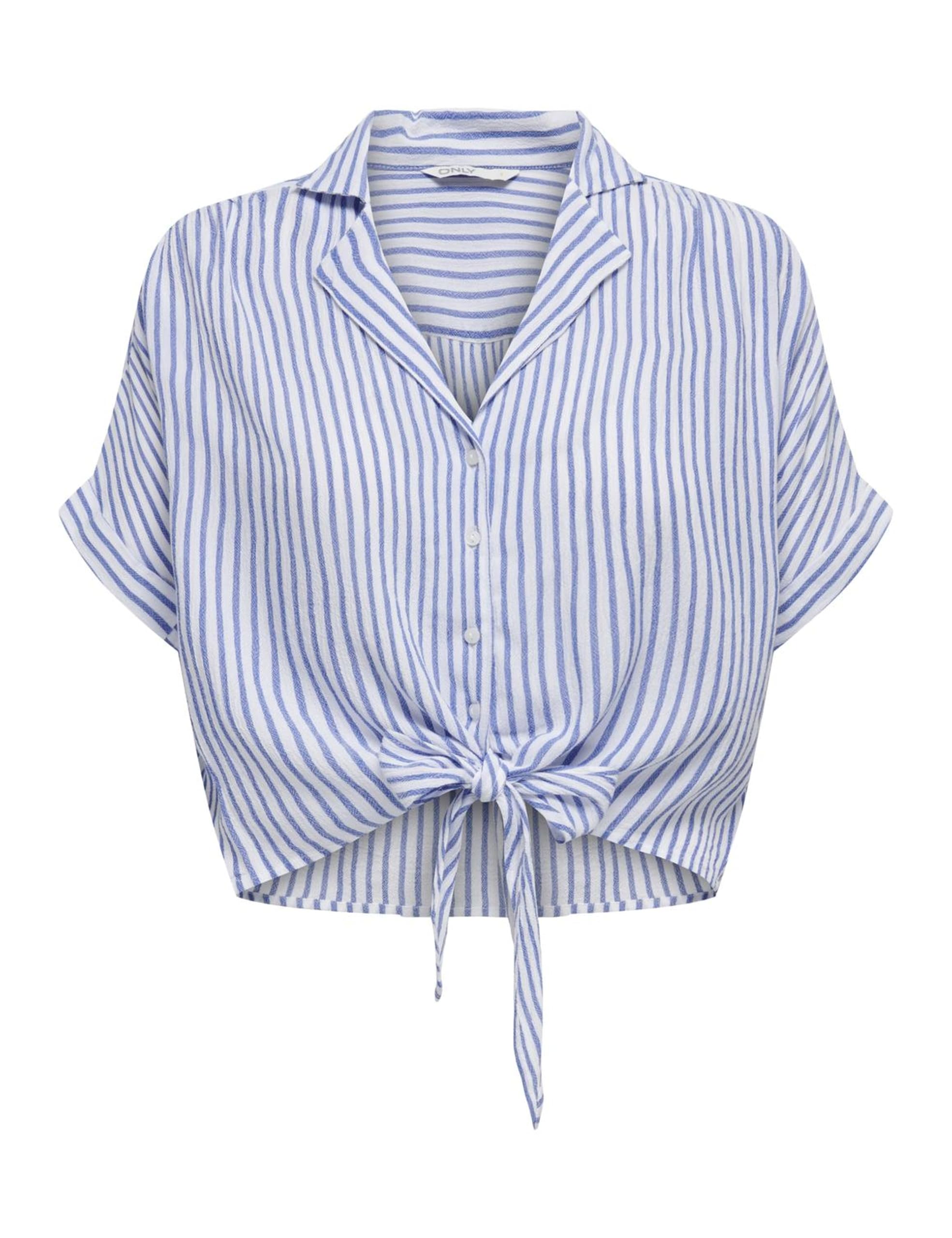 ONLY Womens Onlpaula Life S/S Tie WVN Noos Shirt Blouse, Cloud Dancer/Stripes: Blue Stripes, S UK