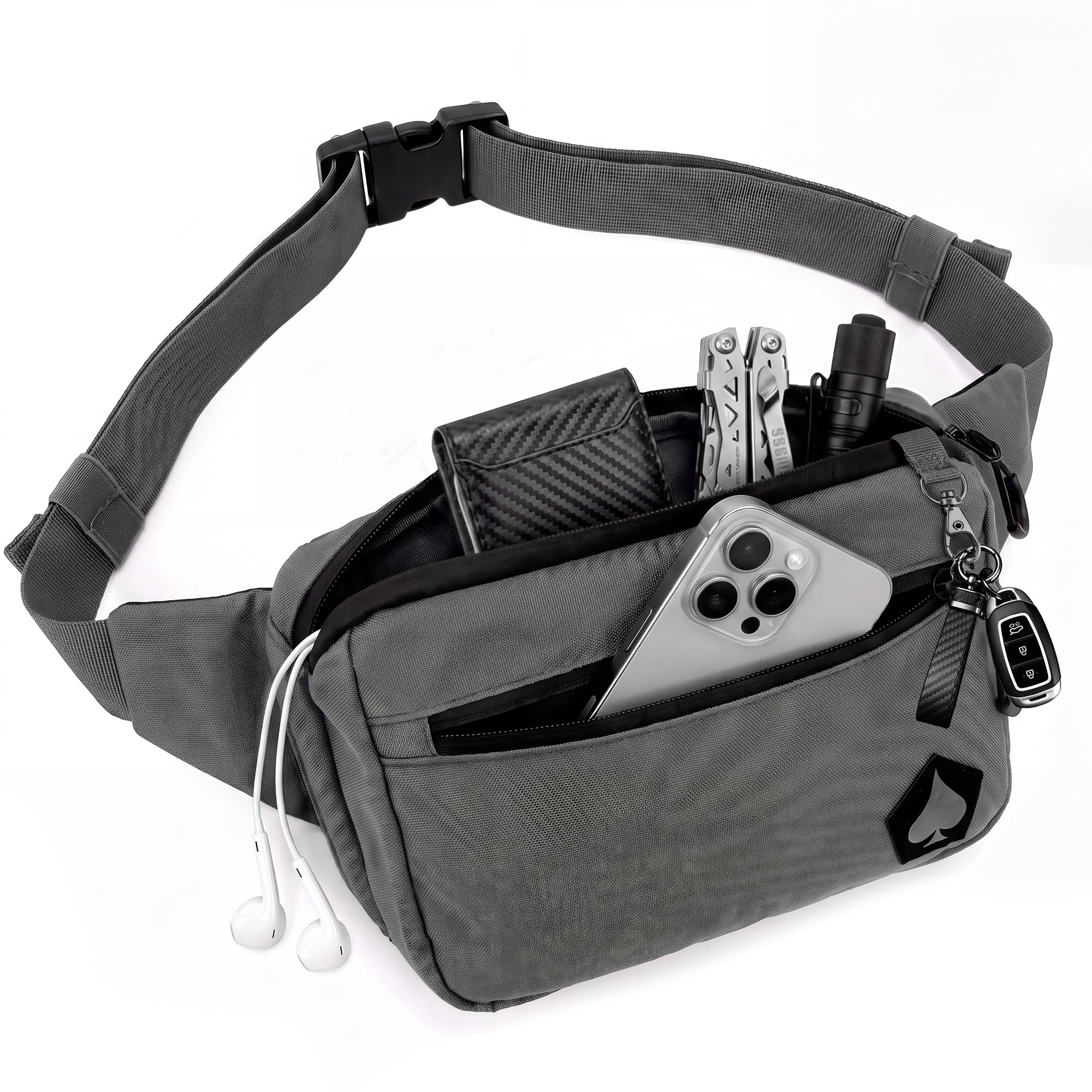 HighSpeedDaddy Tactical Fanny Pack – Waterproof Fanny Belt Bag Pack with Adjustable Waist - 500D Nylon with Quick-Access Pockets - Everyday EDC Pouch for Men &amp; Women - Gunmetal Gray