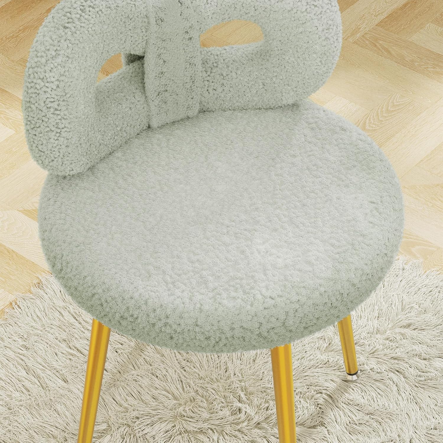 ROOMTEC Swivel Vanity Chair with Back, Upholstered Desk Chair for Girls, Modern Makeup Vanity for Bedroom, Living Room (Grey with Golden Leg)