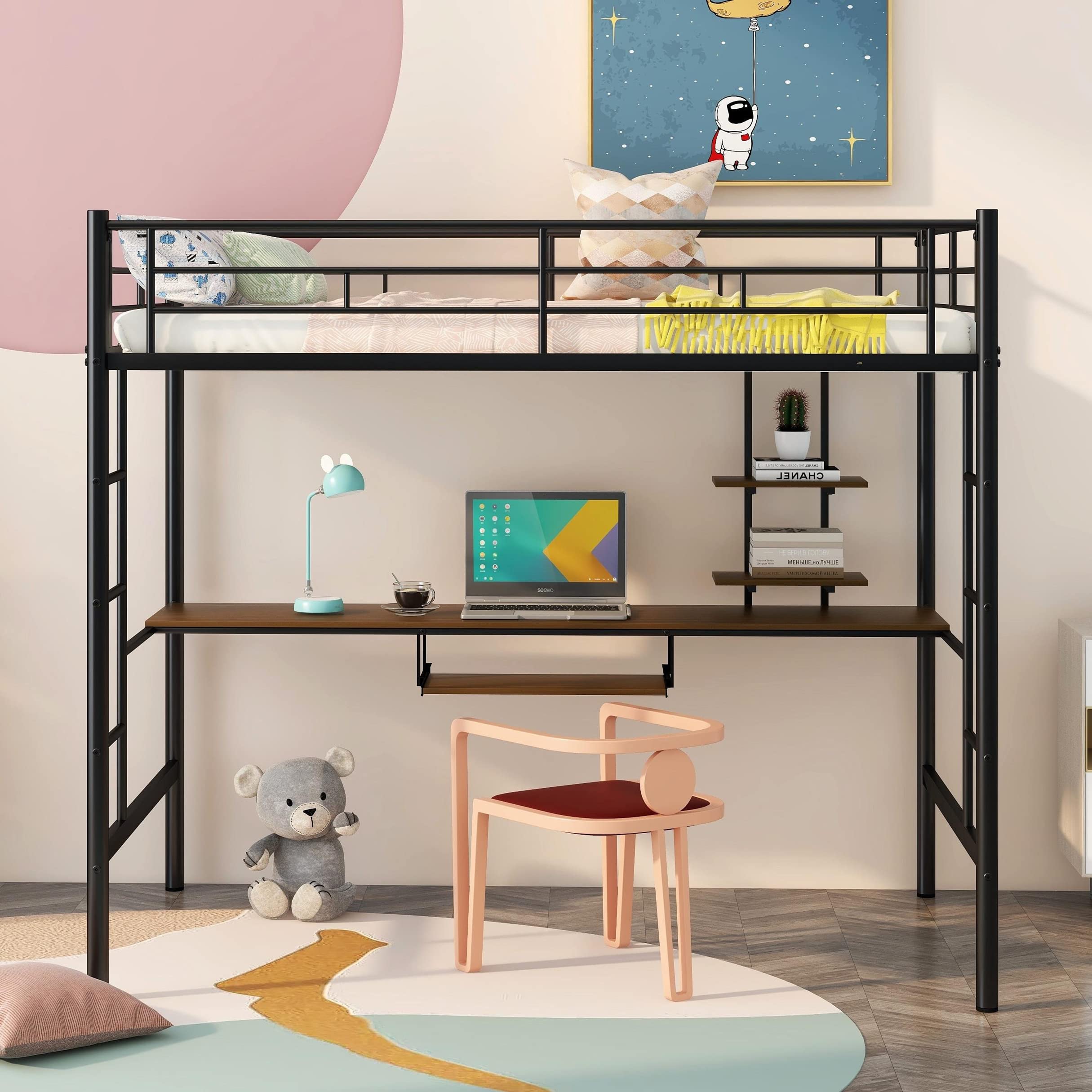 Harper & Bright Designs Full Loft Bed with Desk , Metal Heavy Duty Loft