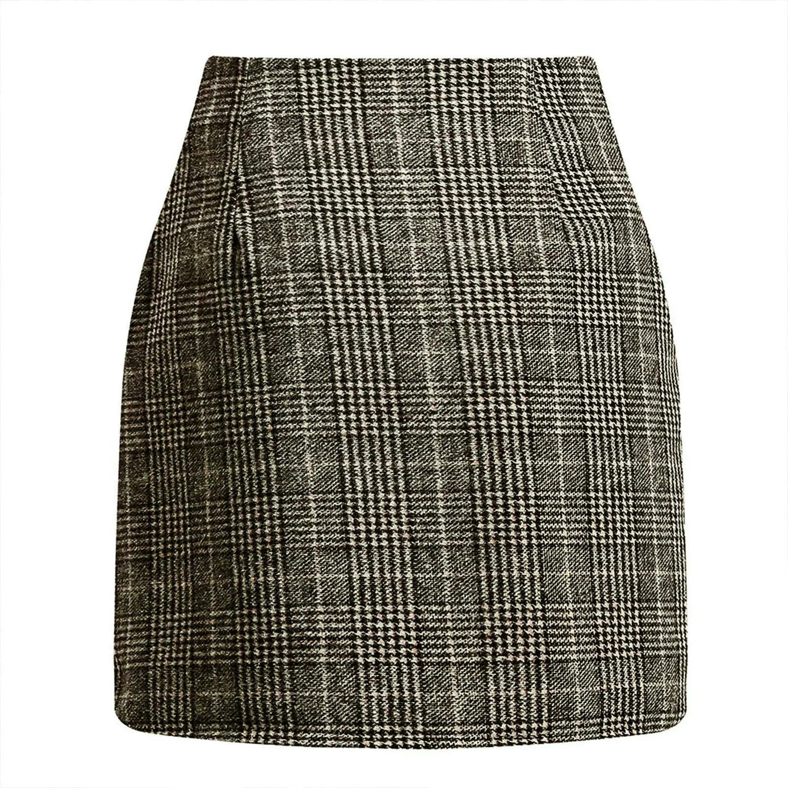 Langer Rock Damen Plaid Halb Länge Frauen A-line High Taille Min Kleid Enge Einbruster Cordrock-Rock-schwarz-XXL