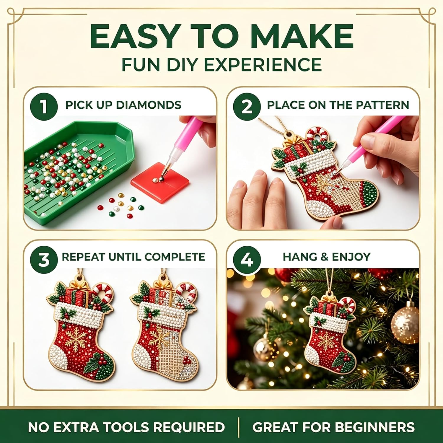 DIY Diamond Pearl Art Christmas Kit for Adults – 6 Pcs Snowflake Hanging Craft, 3D Rhinestone Mosaic Painting Set for Holiday Tree Window Home Decoration & Gifting