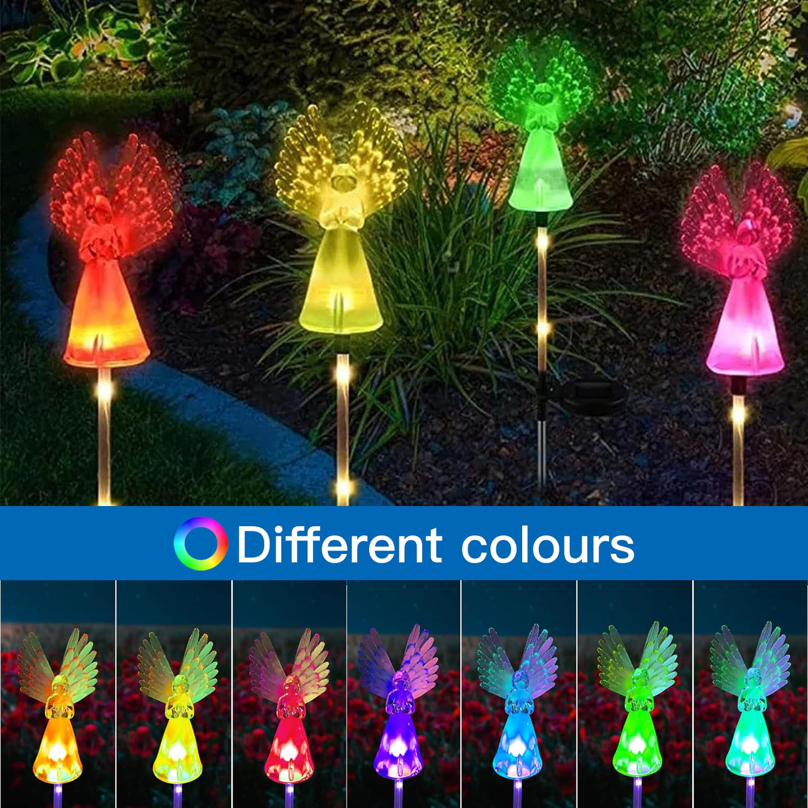 Fohil 2 Luci Solari Da Giardino A Forma Di Angelo Con 8 Modalità LED - Impermeabili Per Cimitero E Decorazioni Esterne - 2