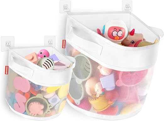 UNEEDE 2Pcak Bath Toy Organizer,Big Capacity Bathtub Toy Storage Organizer,Quick Access Bath Toy Holder for Bathtub,Baby Organizer and Storage,Quick Dry Baby Storage for Tub,Mesh Shower Caddy