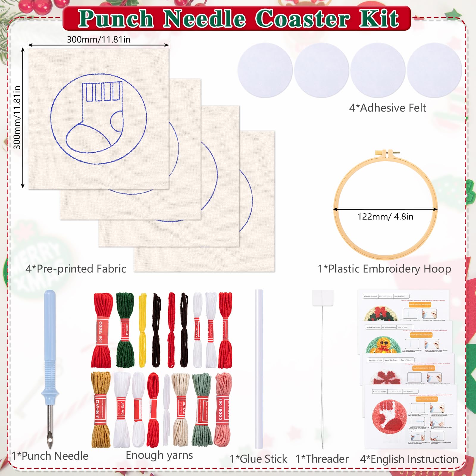 Kit Punch Needle Pasqua 4 Pezzi - Sottobicchieri Ricamo Con Coniglietti E Fiori, Per Principianti - Foto 8