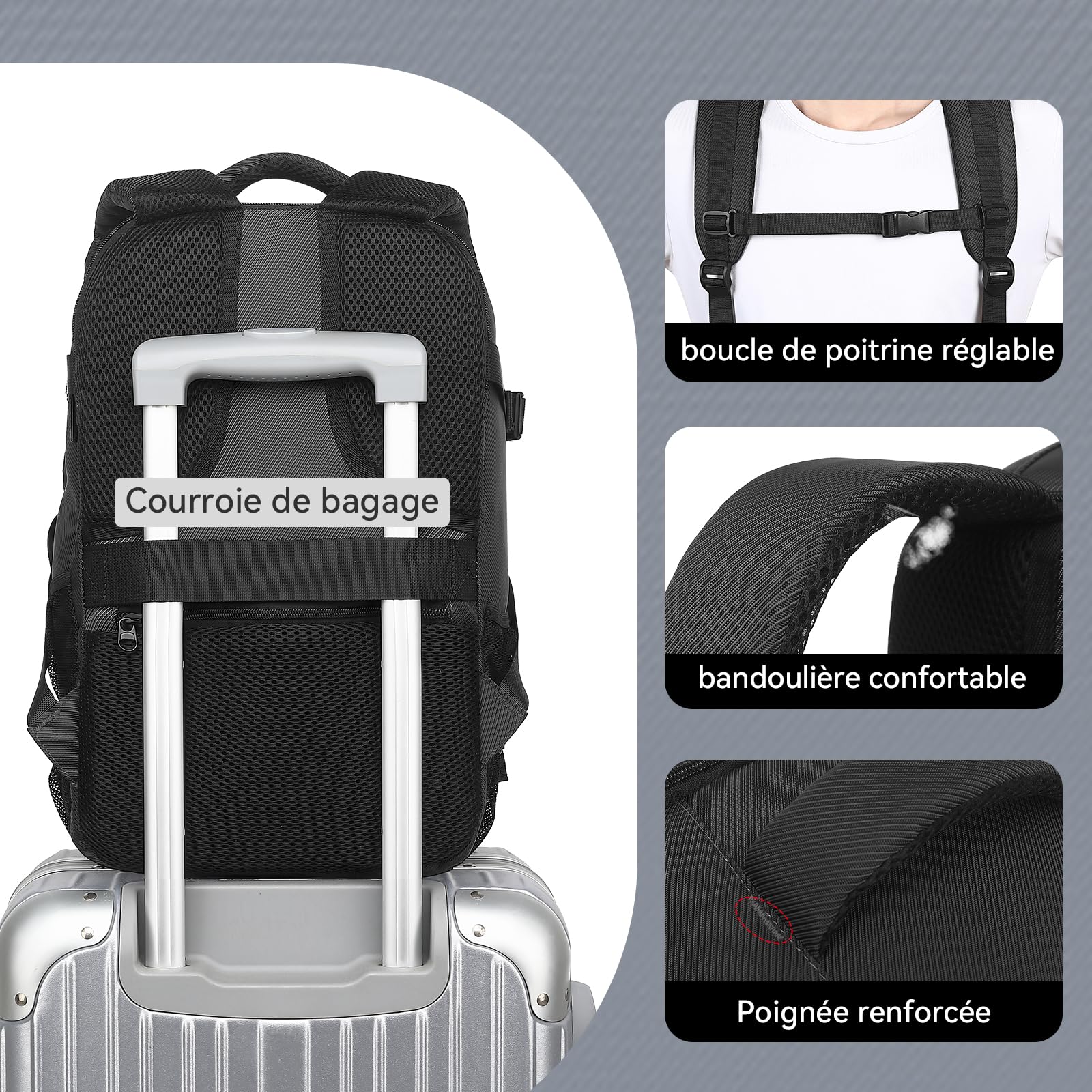 Yankony Sac a Dos Voyage Cabine Avion 45x36x20 pour Easyjet Sac de Voyage Résistant à l'eau & à Rayures Diagonales Homme Bagages Cabine sous Siège Femme sac à dos