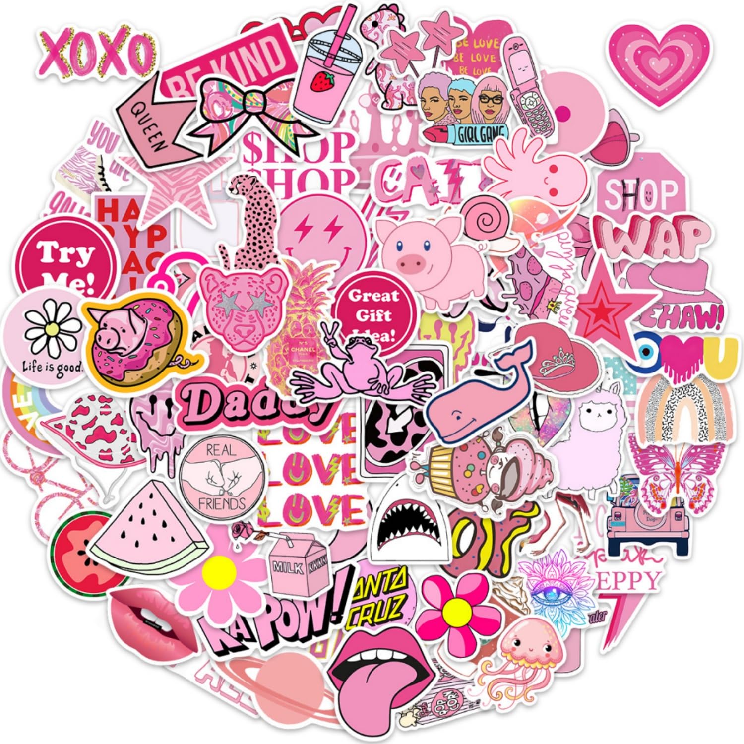 100 Pink Preppy Stickers, Cute Pack Waterproof Vinyl Stickers for Laptop, Scrapbook, Phone, Luggage, Skateboard, Computer - Kawaii Aesthetic for Girls & Teens
