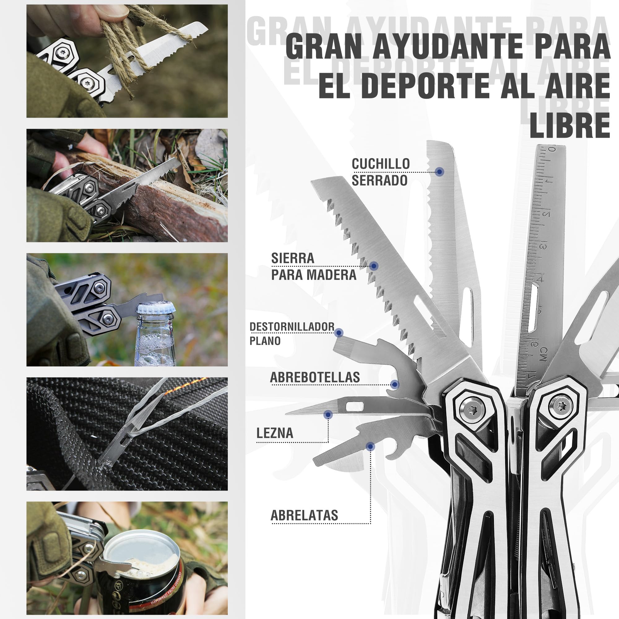 Mossy Oak Alicates Multiusos, Multiherramienta de Alicates 21 en 1, Navaja Multiusos, Herramienta Multiusos con Cuchillo, Destornillador para Camping, Reparación, Senderismo, Incluye Bolsa Portátil