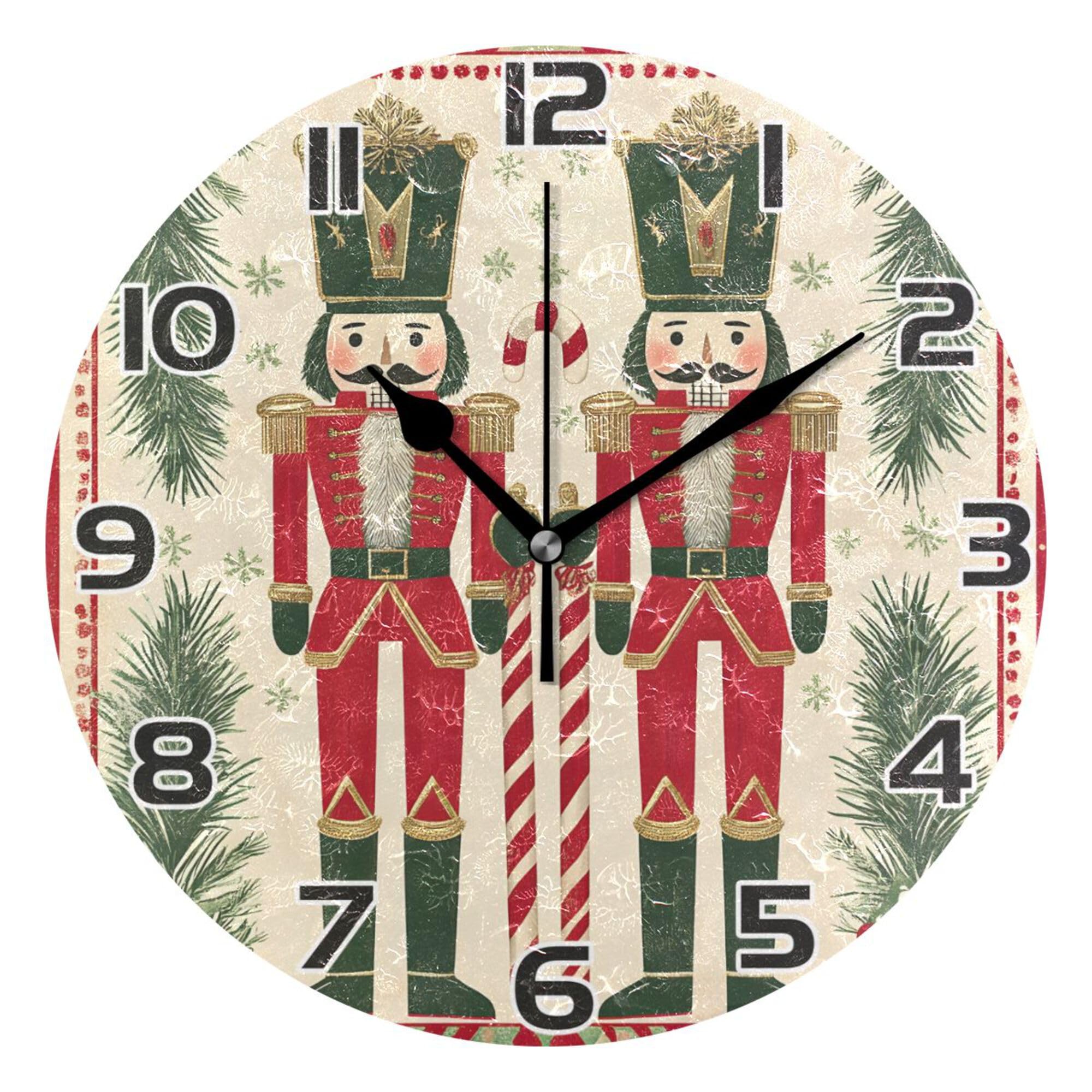 Pendules Murales Casse-Noisette Noël Horloge Silencieuse Cuisine Café 25Cm