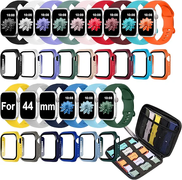 15 Pack Compatible with Apple Watch Bands 40mm 41mm 42mm 44mm 45mm 46mm Women Men, Watch Screen Protector Case&Organizer for iWatch Series 11 10 9 8 7 6 5 4 SE（Multiple Sizes, Select the Right Size）