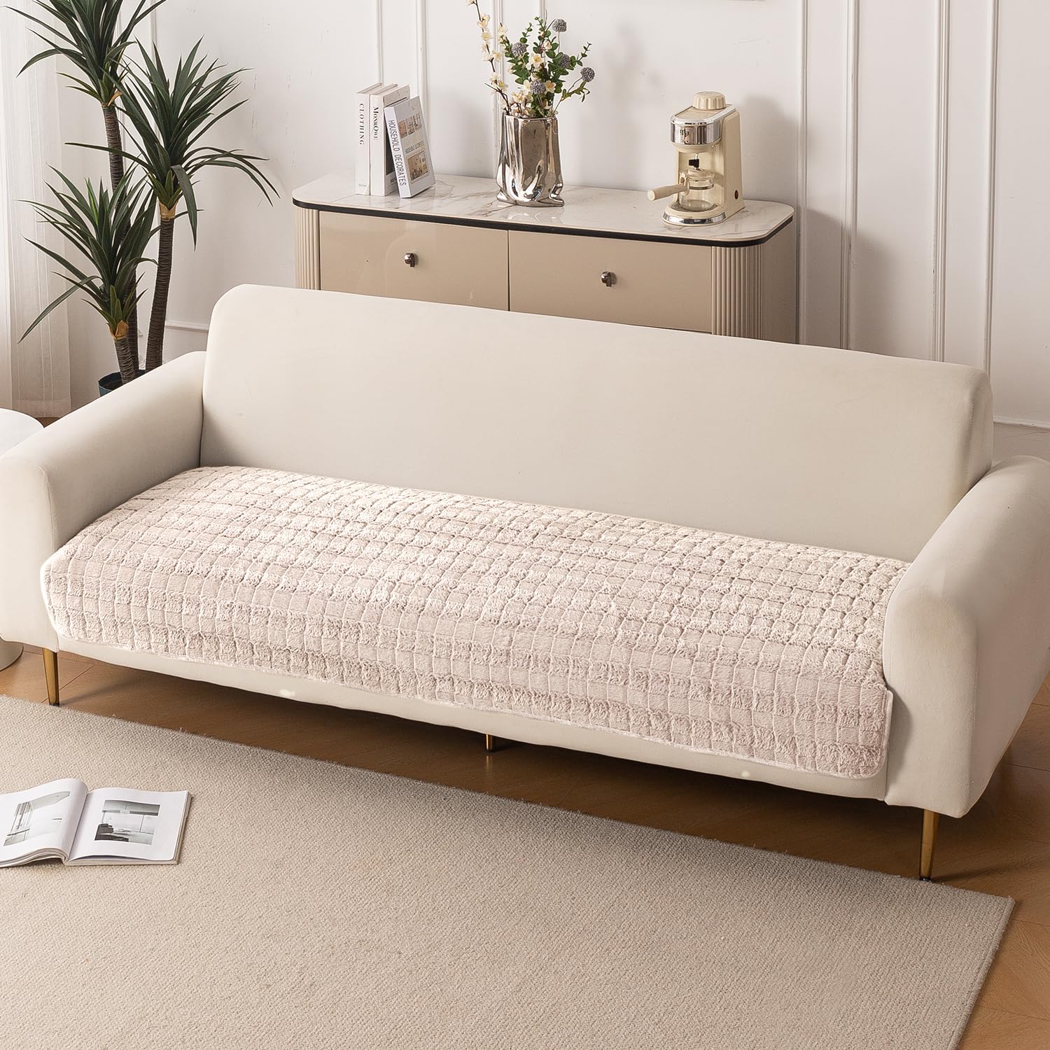 HOKIPO Premium Plush Anti Slip Sofa Cover Mat, 3 Seater, Beige (NEW-5035-BGE*1)-image-47